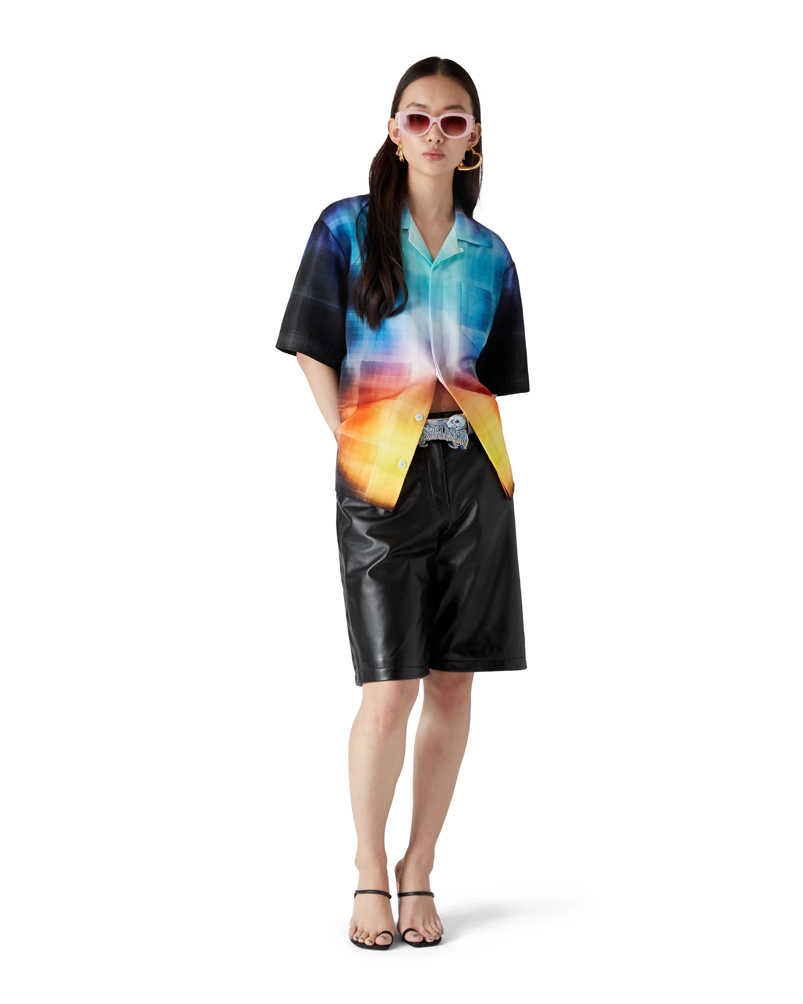 Gradient Check Viscose Blend Short Sleeve Shirt - 图片 2