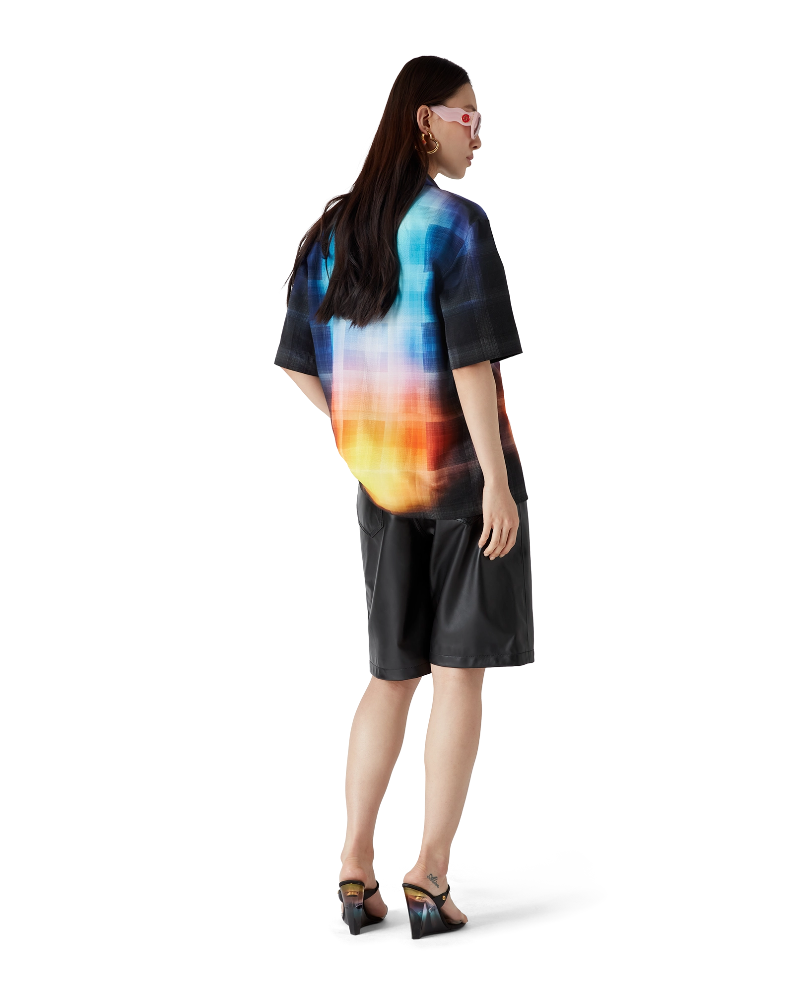 Gradient Check Viscose Blend Short Sleeve Shirt - 图片 3