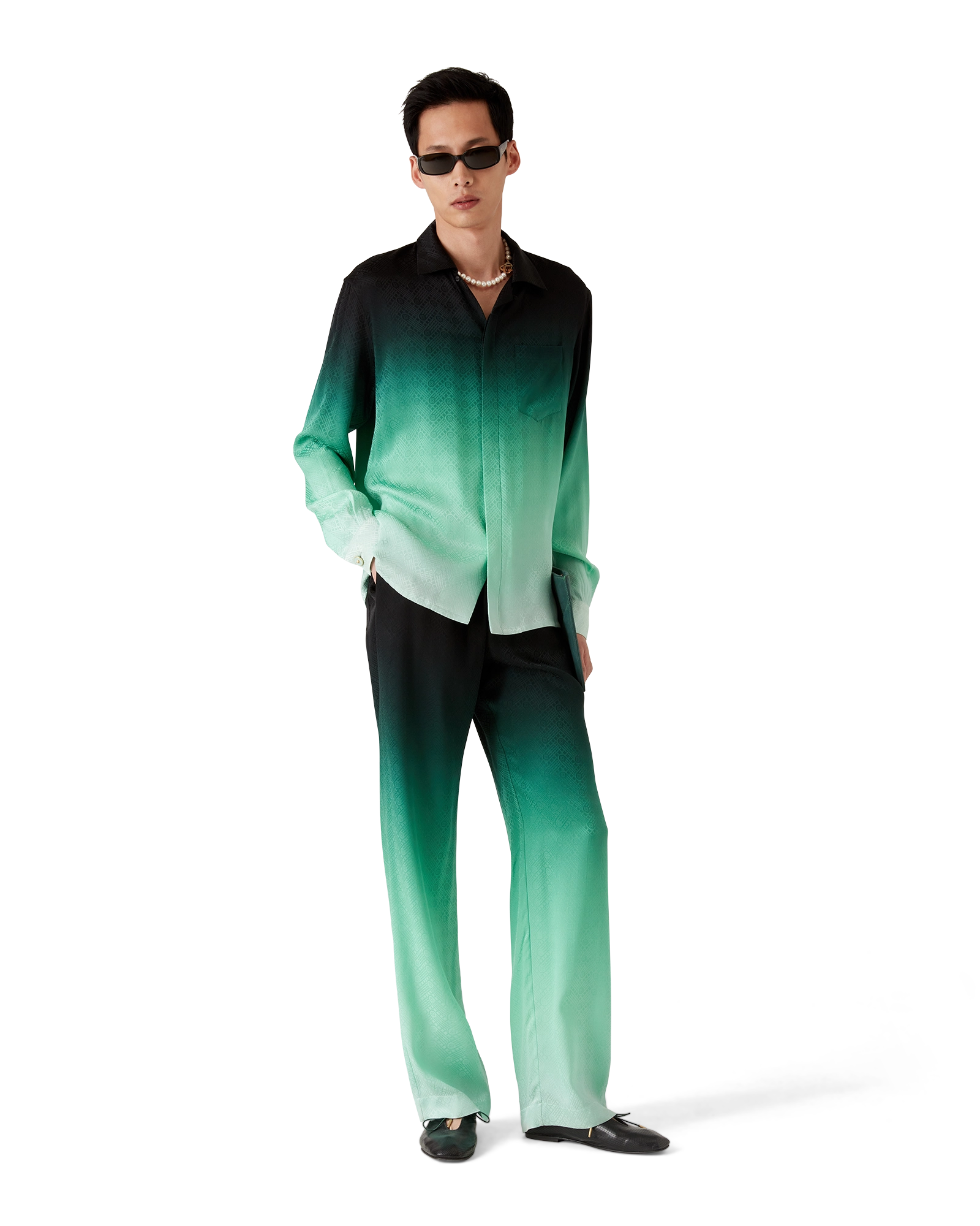 Gradient Ping Pong Jacquard Long Sleeve Silk Shirt - 图片 3