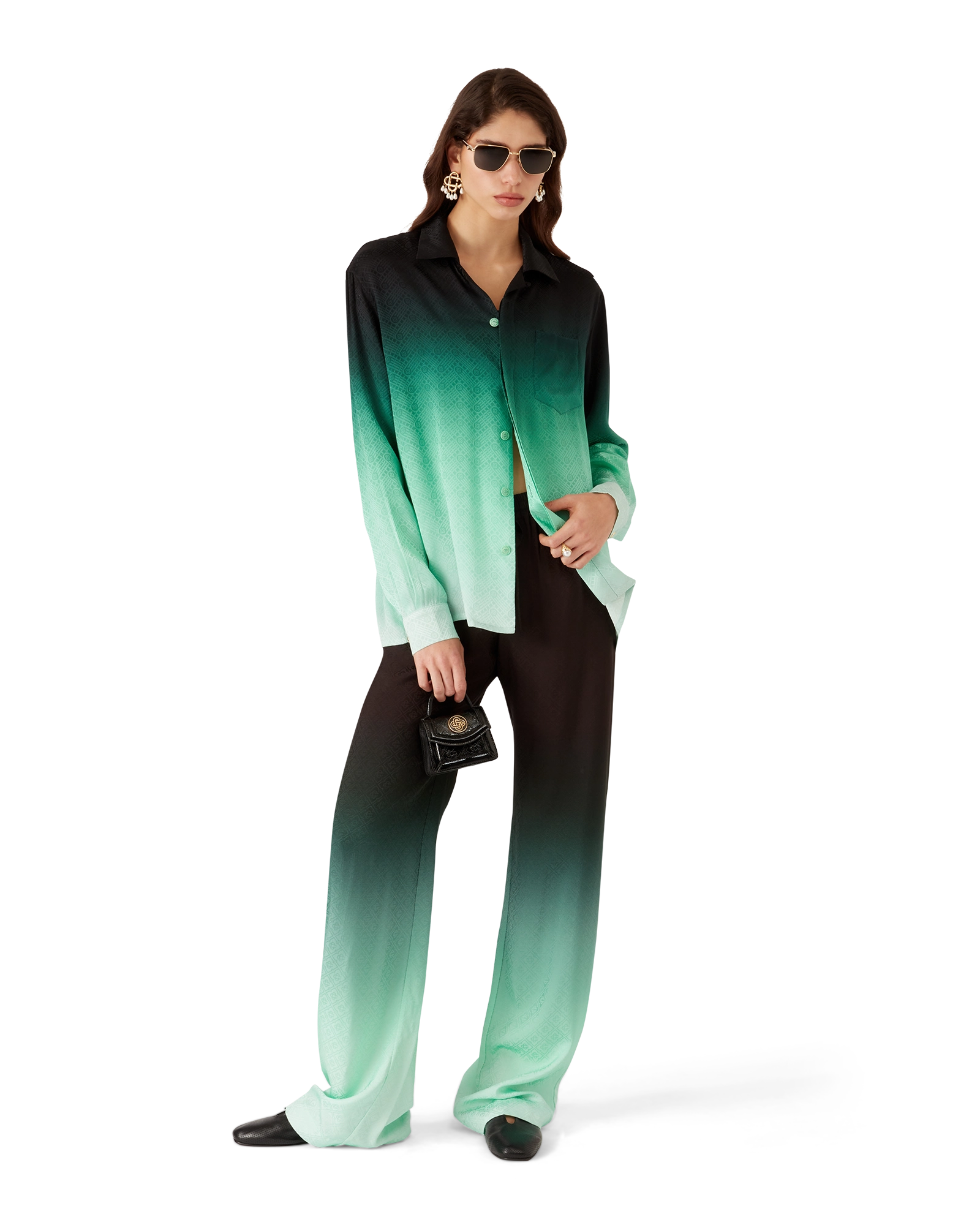 Gradient Ping Pong Jacquard Long Sleeve Silk Shirt - 图片 2