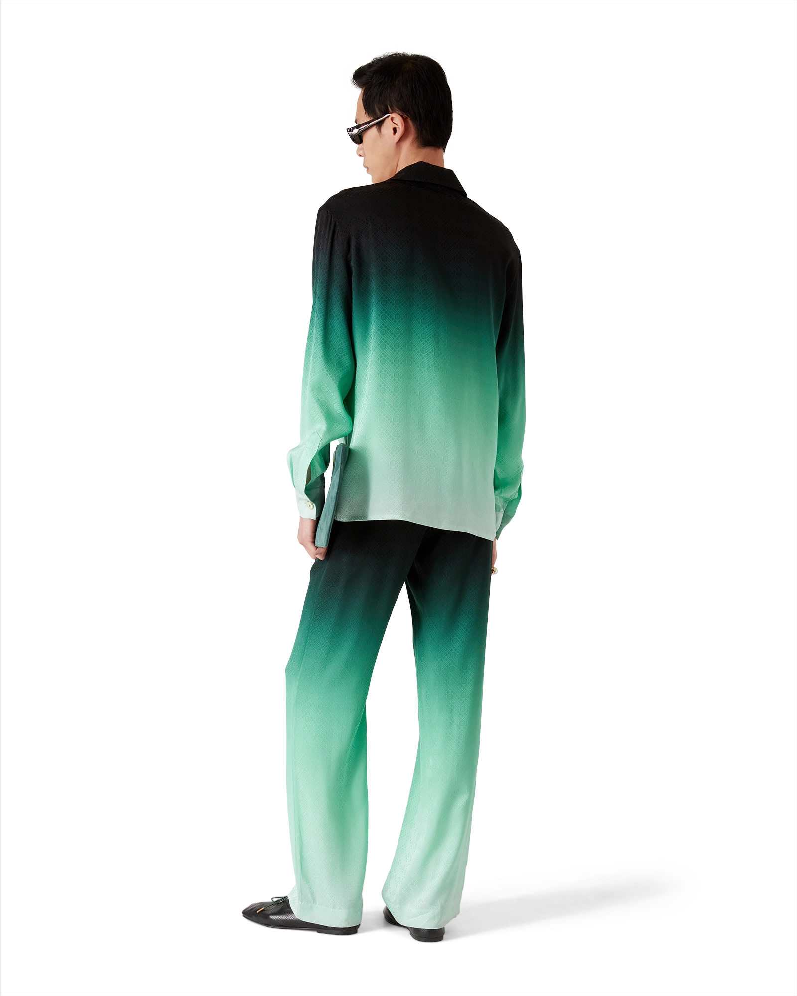 Gradient Ping Pong Jacquard Long Sleeve Silk Shirt - 图片 5