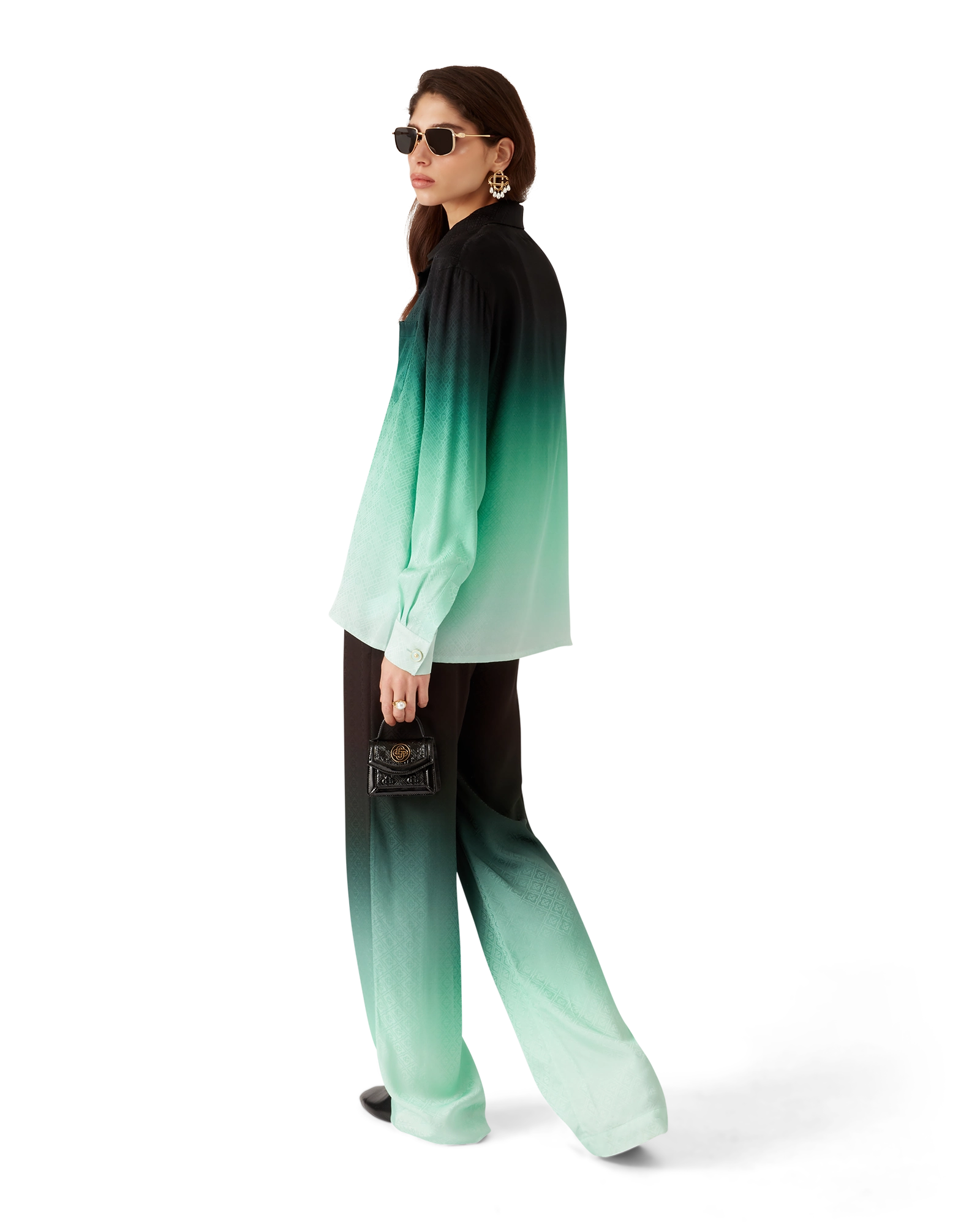 Gradient Ping Pong Jacquard Long Sleeve Silk Shirt - 图片 4