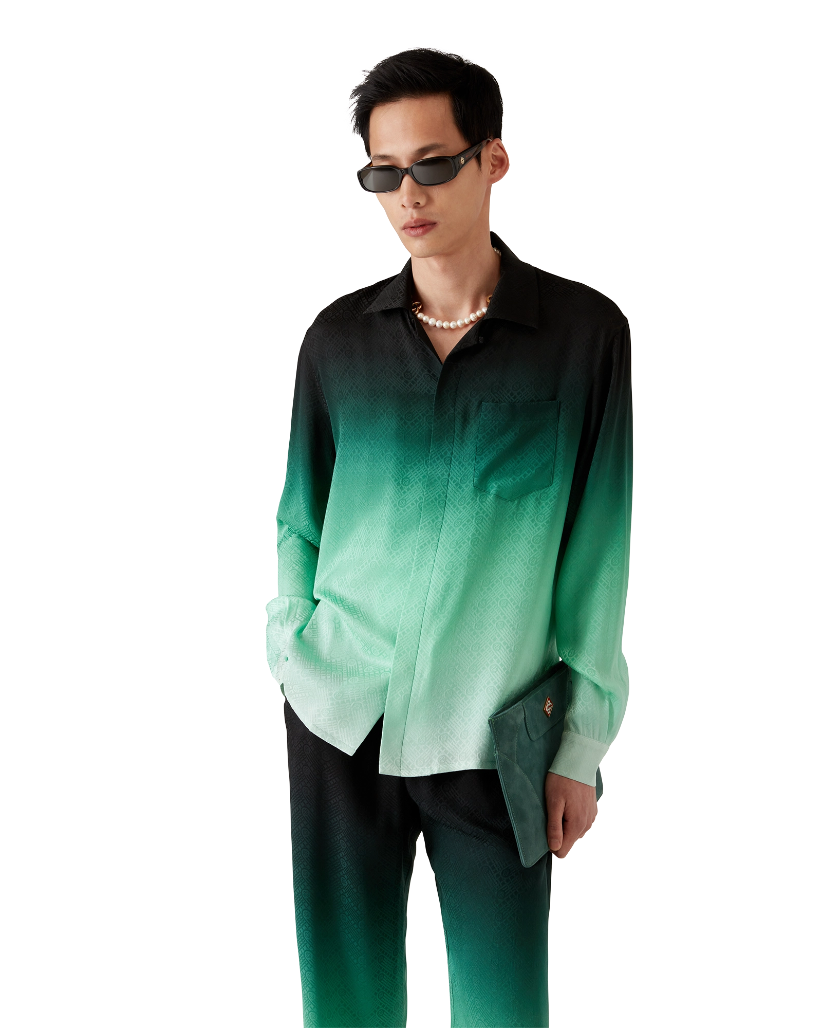 Gradient Ping Pong Jacquard Long Sleeve Silk Shirt - 图片 7