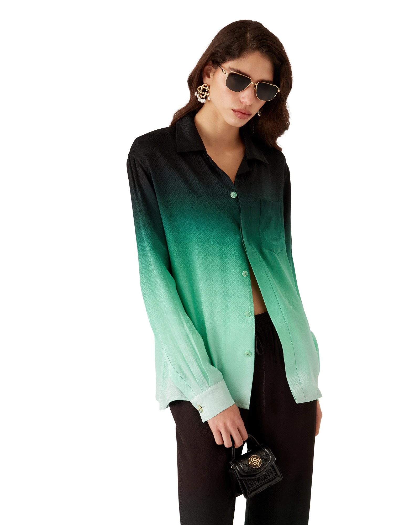 Gradient Ping Pong Jacquard Long Sleeve Silk Shirt - 图片 6