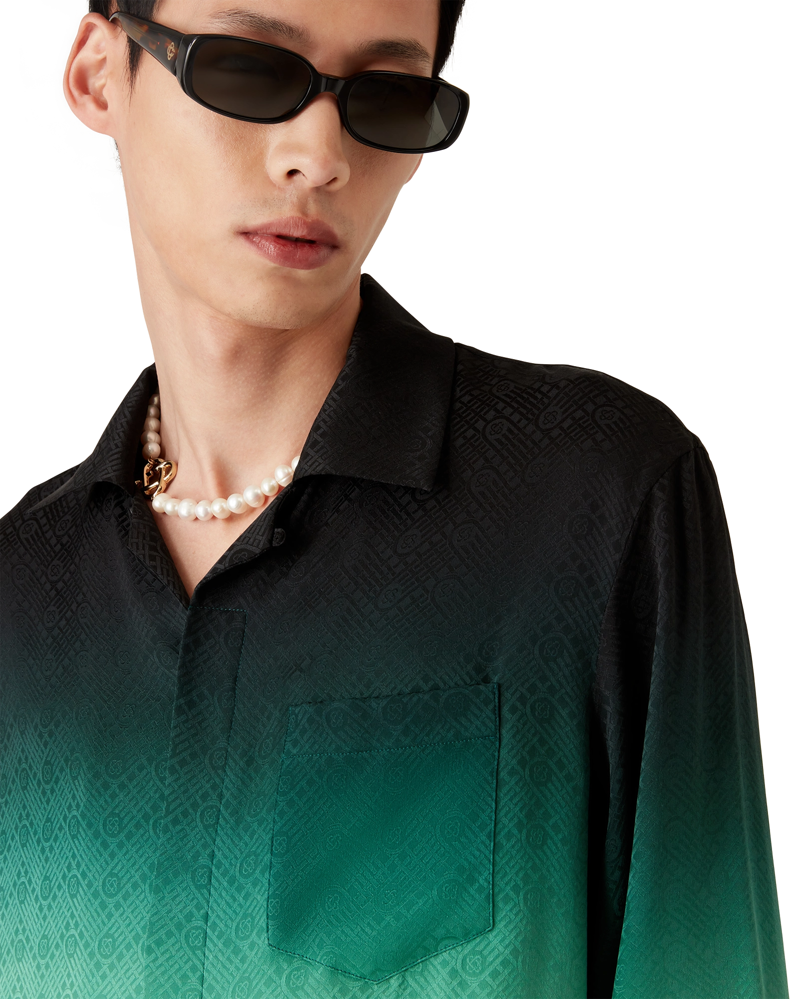 Gradient Ping Pong Jacquard Long Sleeve Silk Shirt - 图片 9