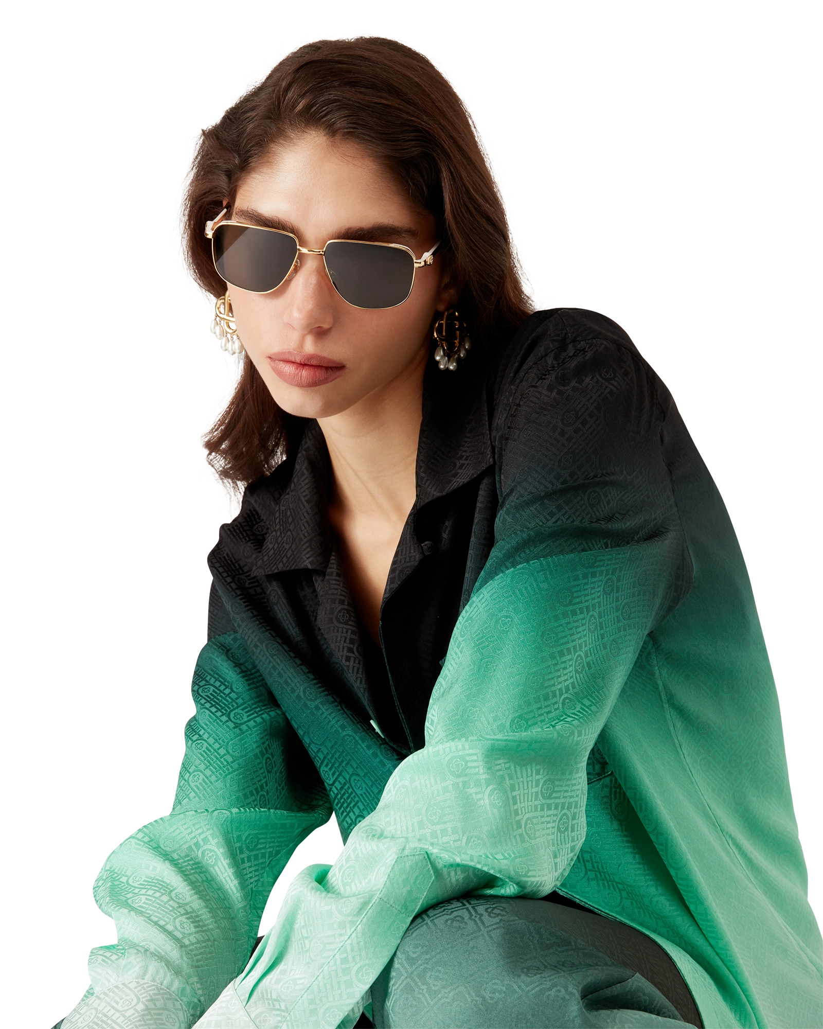 Gradient Ping Pong Jacquard Long Sleeve Silk Shirt - 图片 8