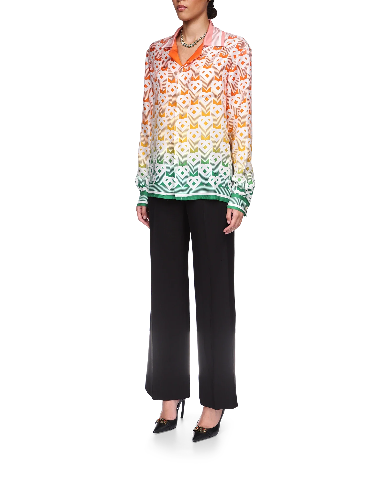 Gradient Heart Monogram Long Sleeve Silk Shirt - 图片 3