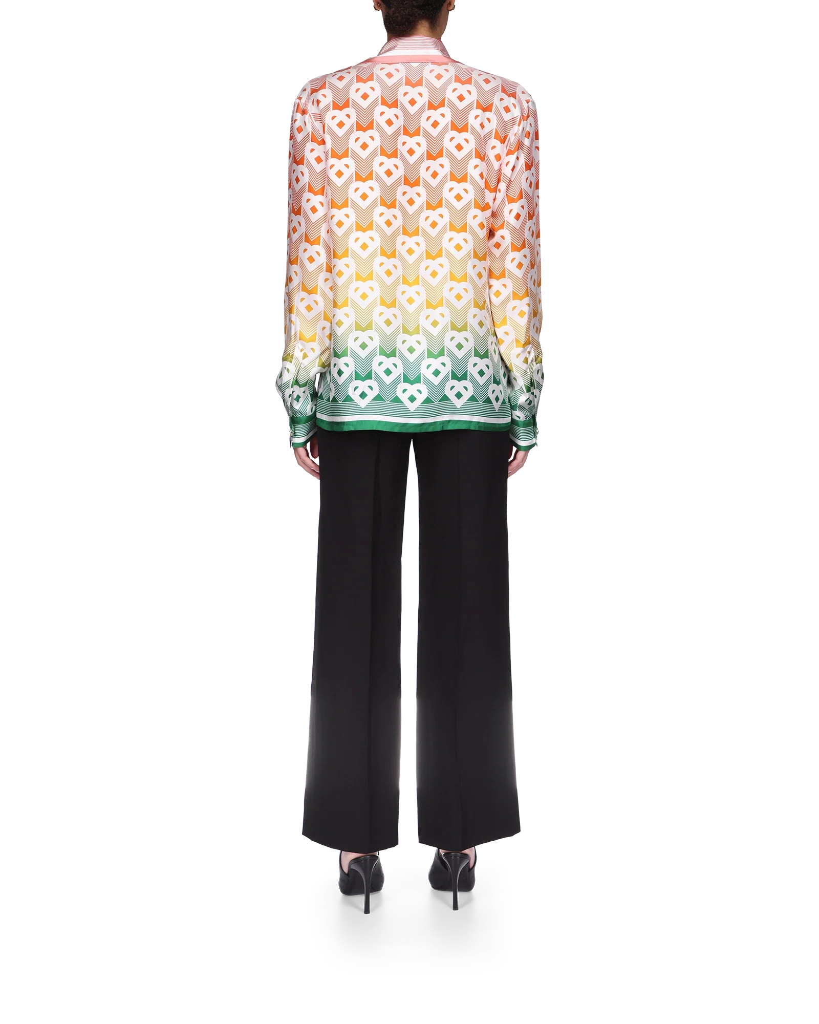 Gradient Heart Monogram Long Sleeve Silk Shirt - 图片 4