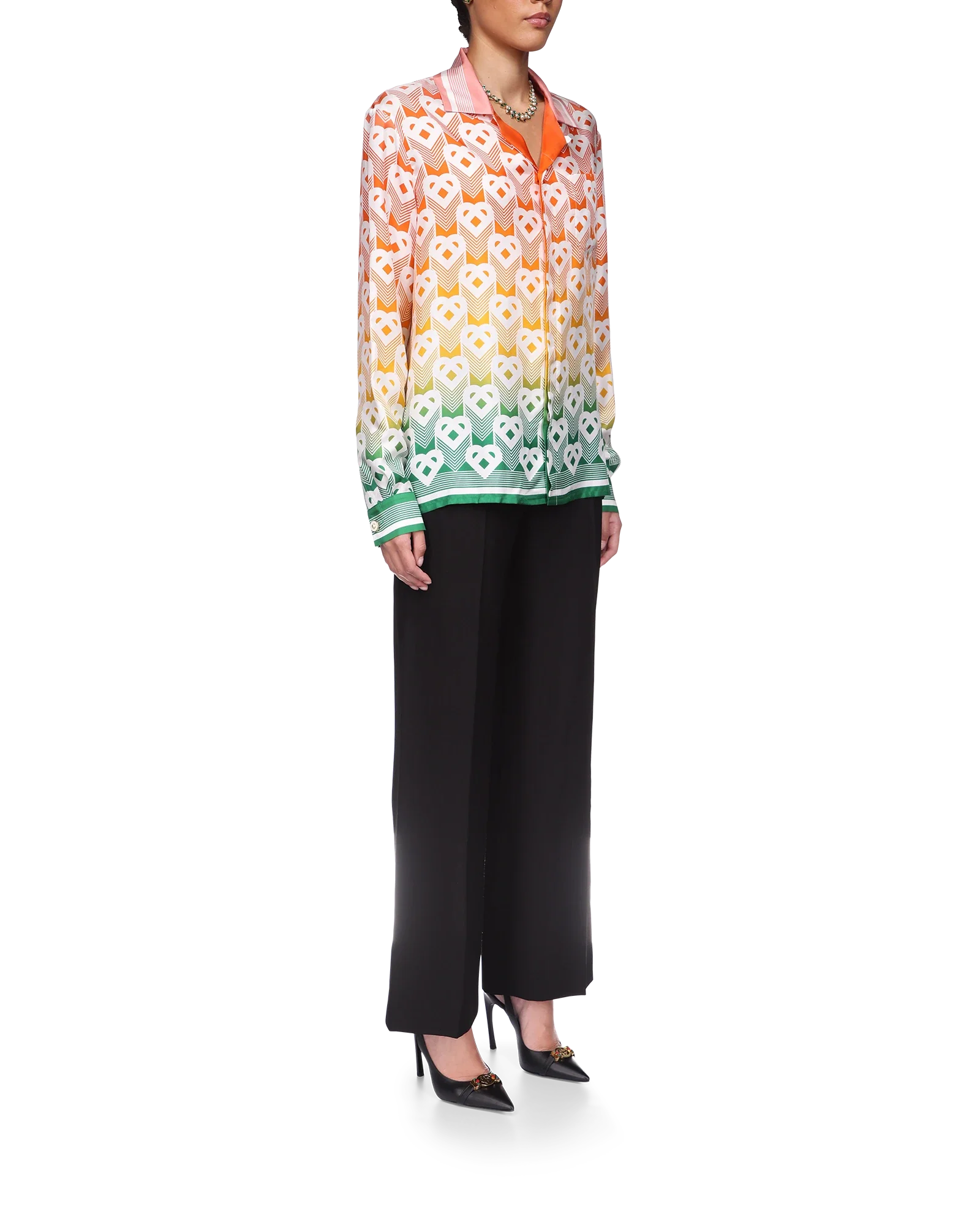 Gradient Heart Monogram Long Sleeve Silk Shirt - 图片 5