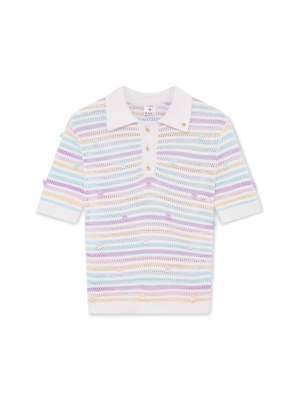 Flower Stripe Cotton Crochet Polo