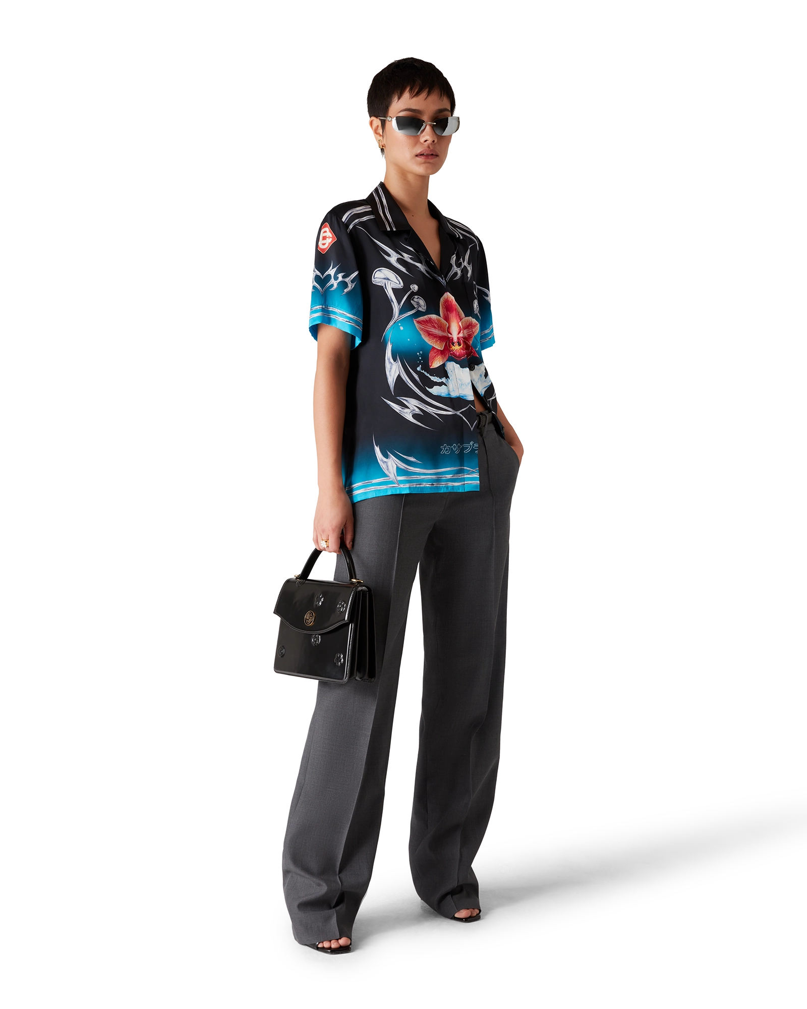 Blades Short Sleeve Silk Satin Shirt - 图片 2