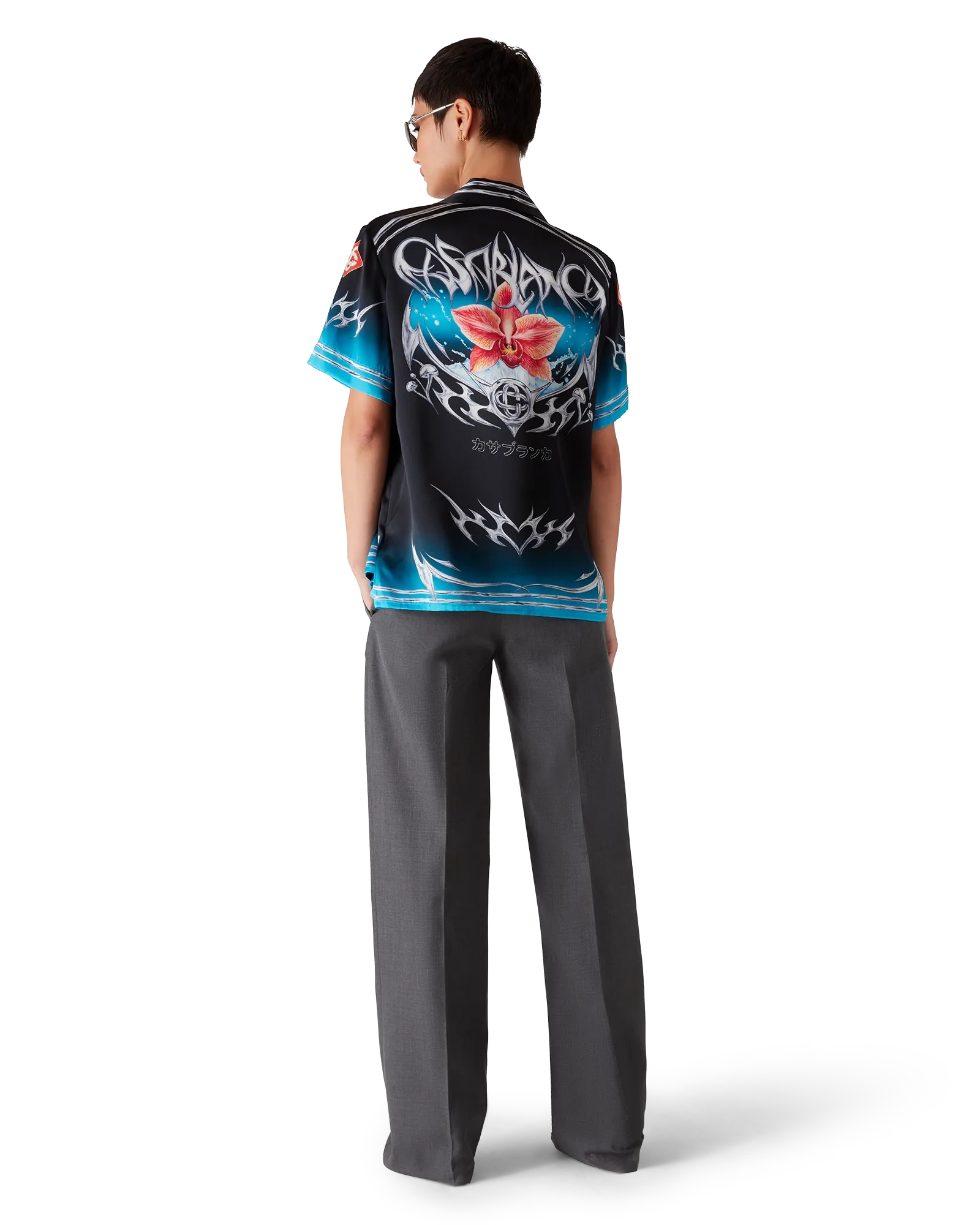 Blades Short Sleeve Silk Satin Shirt - 图片 3