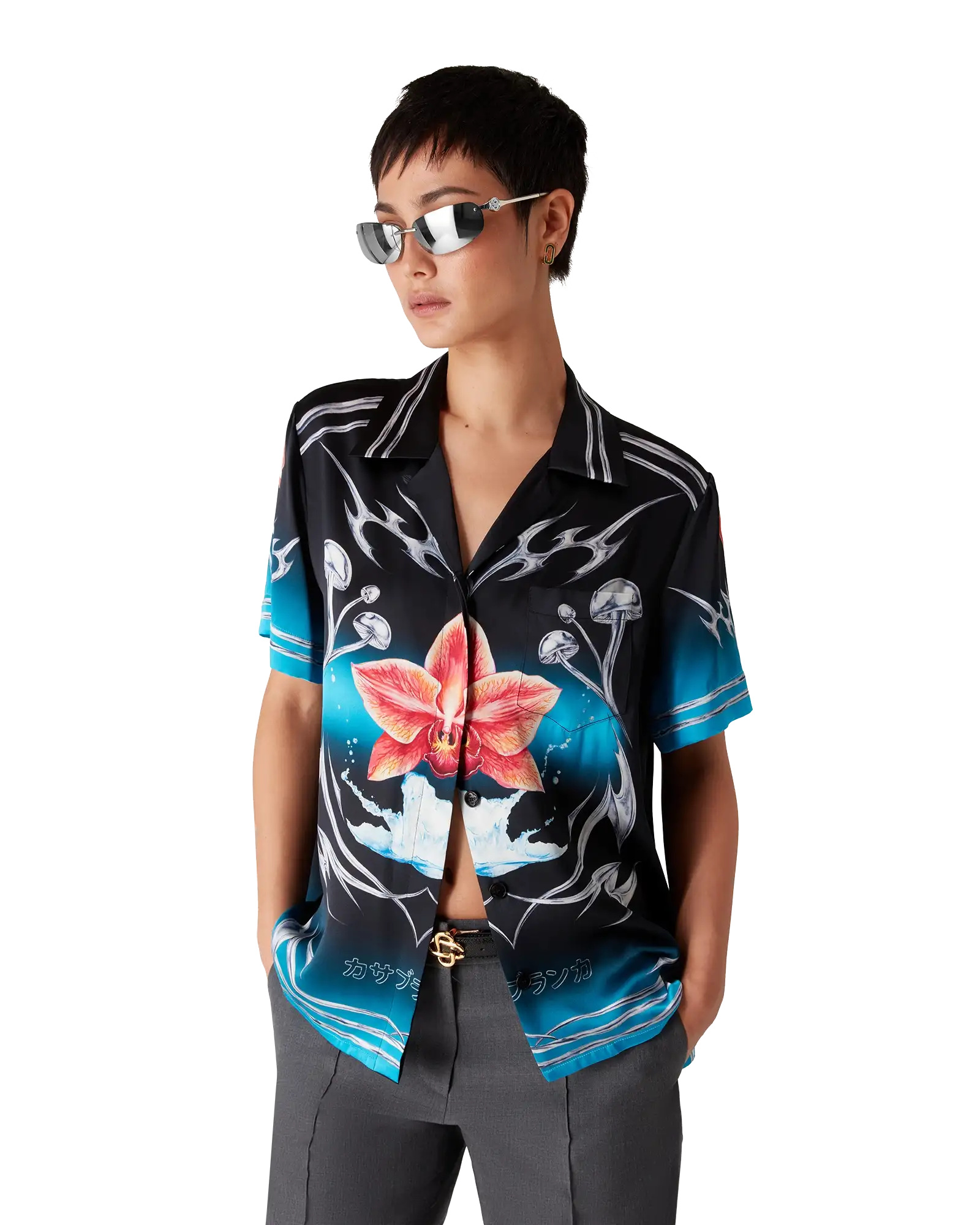 Blades Short Sleeve Silk Satin Shirt - 图片 4