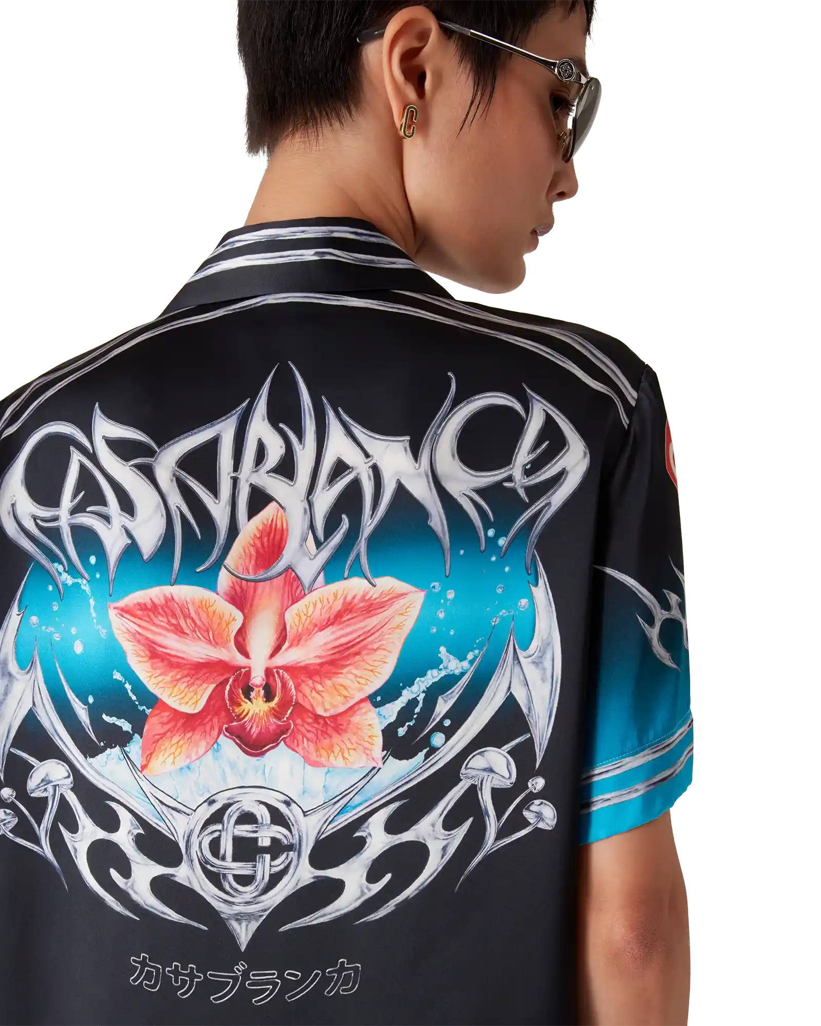 Blades Short Sleeve Silk Satin Shirt - 图片 5