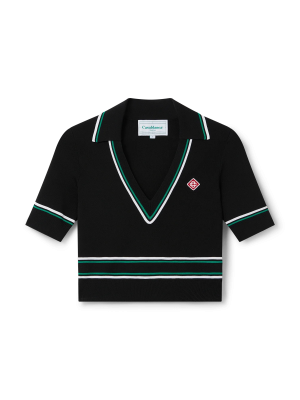 Cropped Knit Polo Shirt