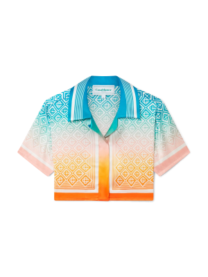 Gradient Monogram Cropped Short Sleeve Silk Shirt