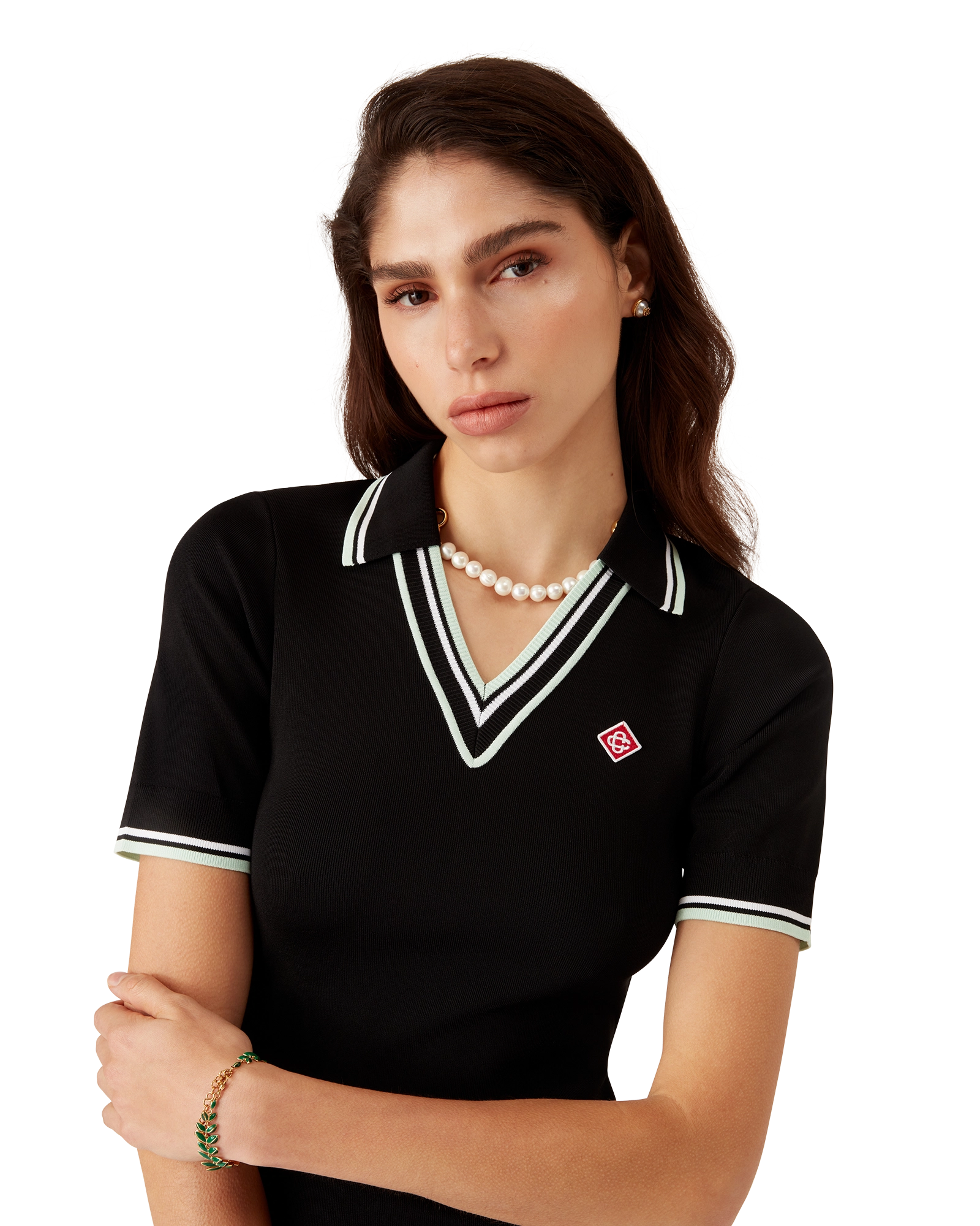 Viscose V Neck Polo Dress - 图片 5