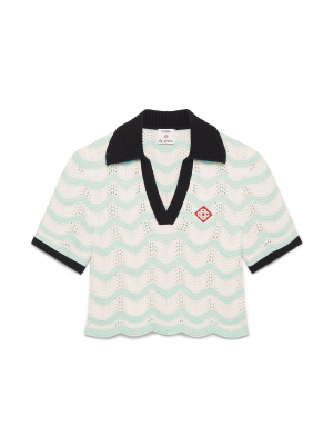 Cotton Wave Crochet Cropped Polo