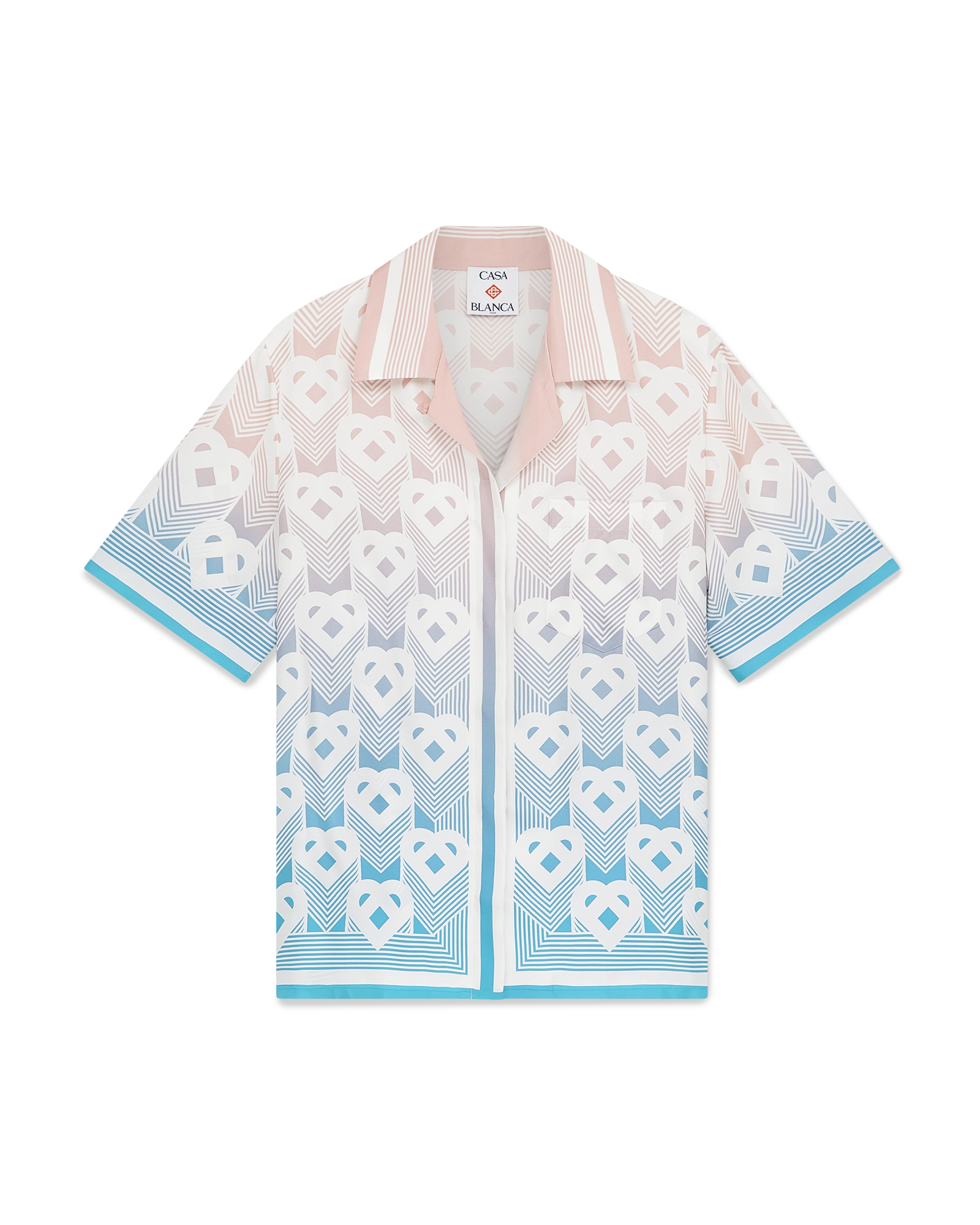 Gradient Heart Monogram Silk Short Sleeve Shirt