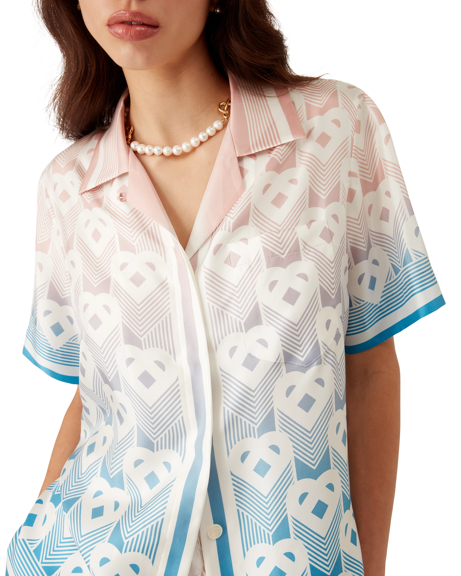 Gradient Heart Monogram Silk Short Sleeve Shirt - 图片 5