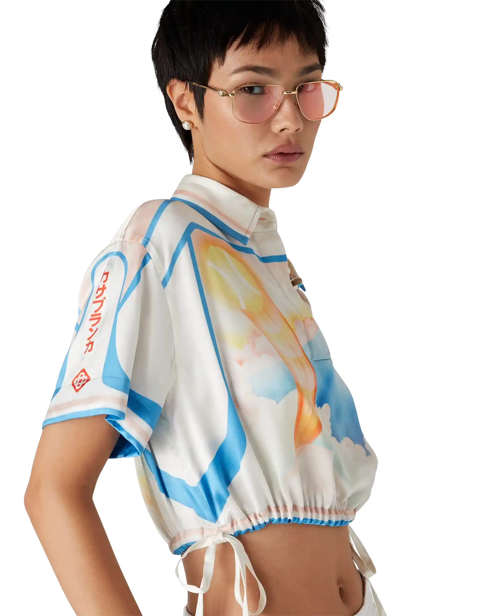 Fuji Dream Short Sleeve Silk Cropped Shirt - 图片 2