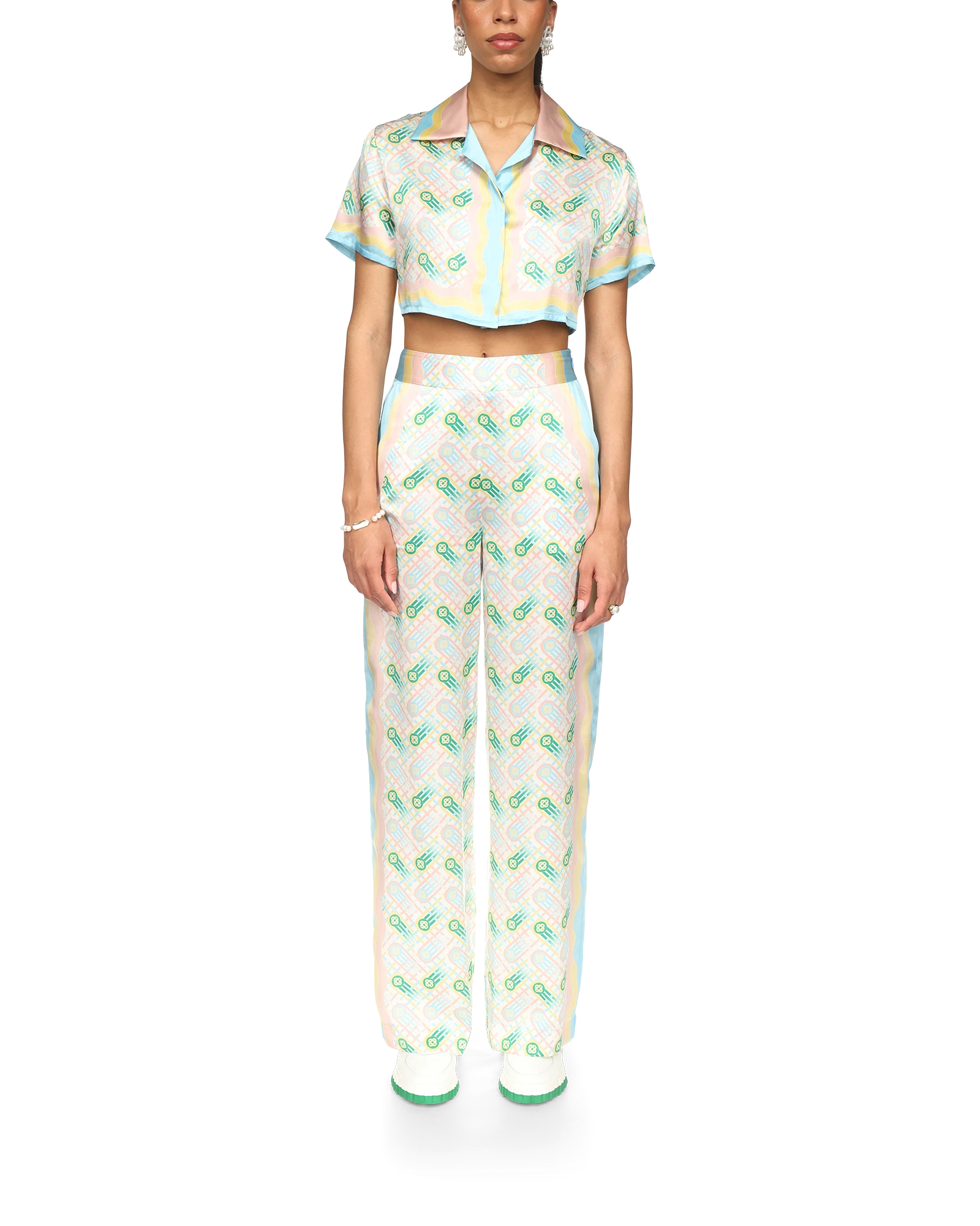 Ping Pong Cropped Short Sleeve Silk Shirt - 图片 2