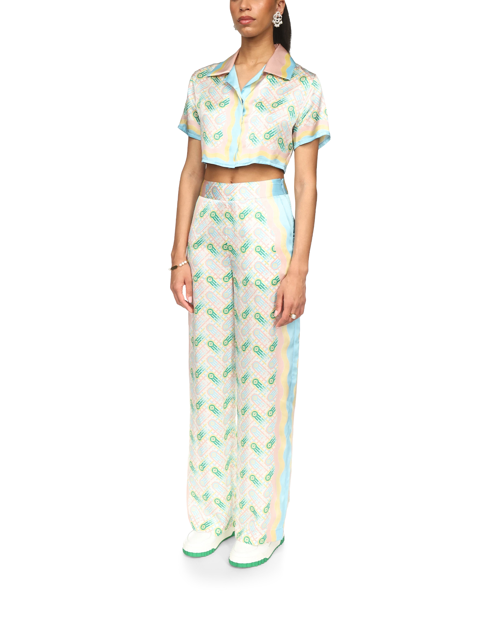 Ping Pong Cropped Short Sleeve Silk Shirt - 图片 3