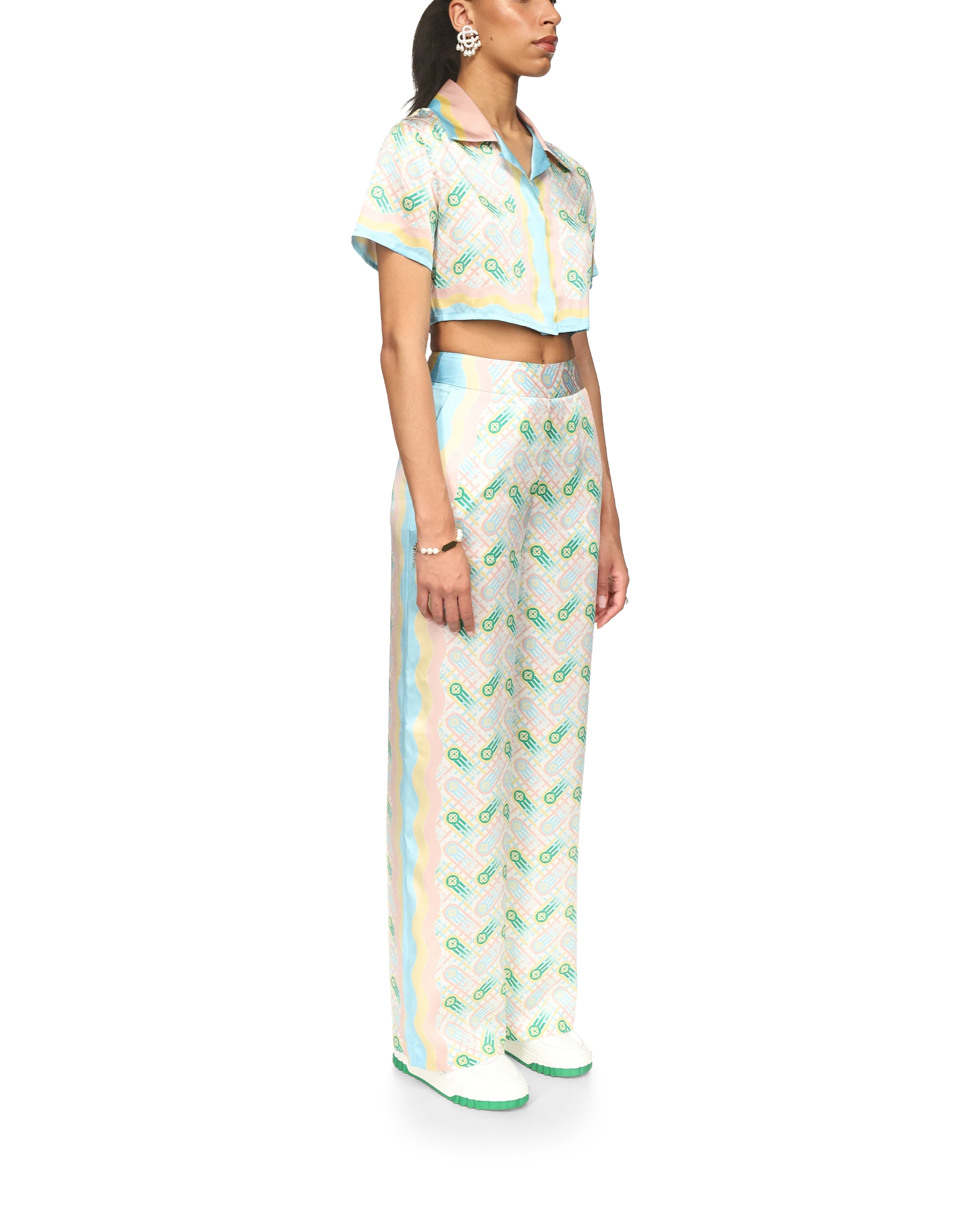 Ping Pong Cropped Short Sleeve Silk Shirt - 图片 5