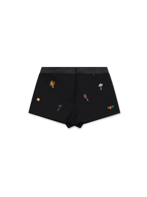 Embroidered Motif Wool Tailored Shorts