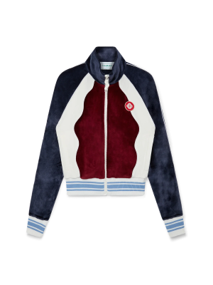 Burgundy Velour Panelled Track Jacket