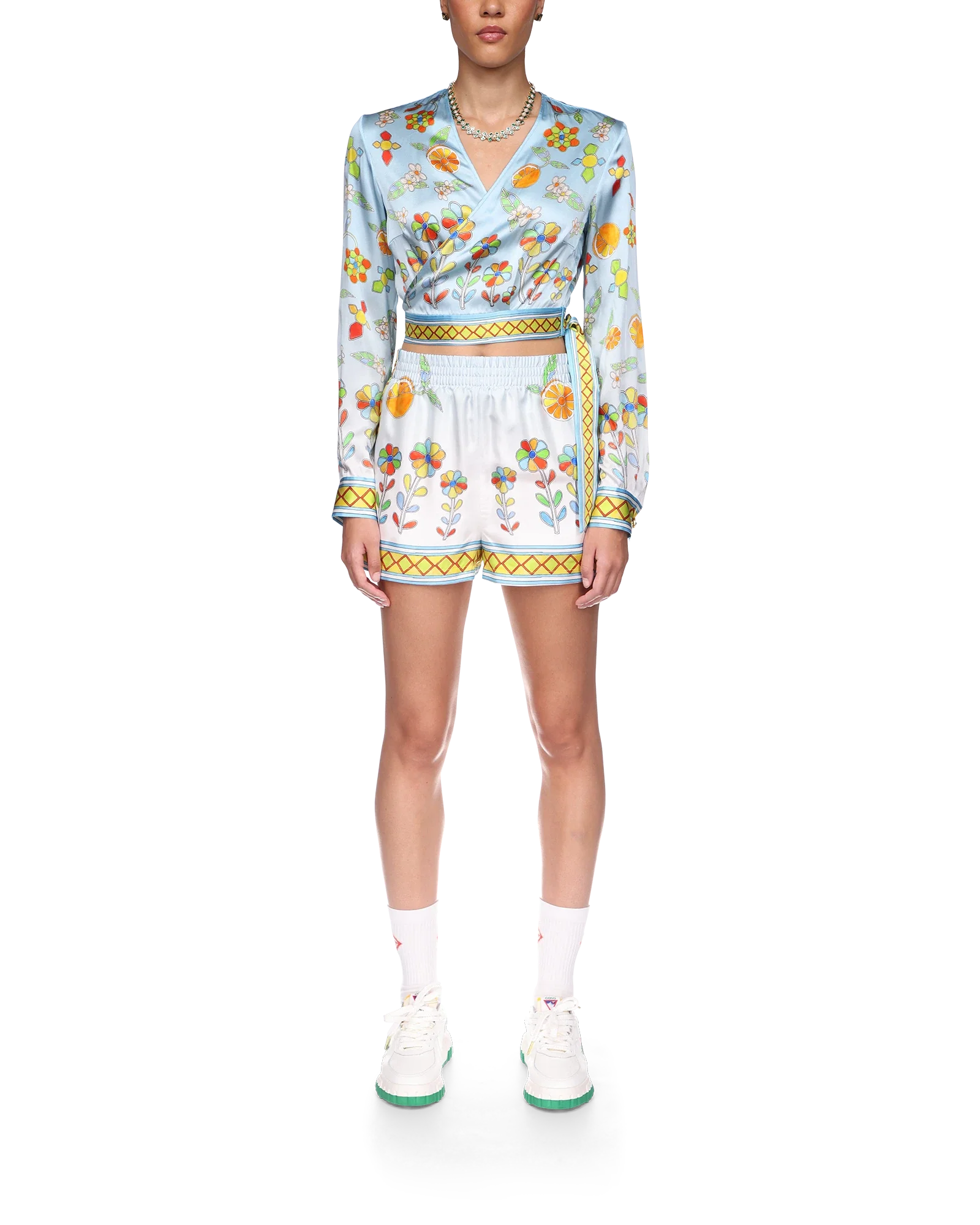 Yoruba Flowers Wrap Long Sleeve Blouse - 图片 2