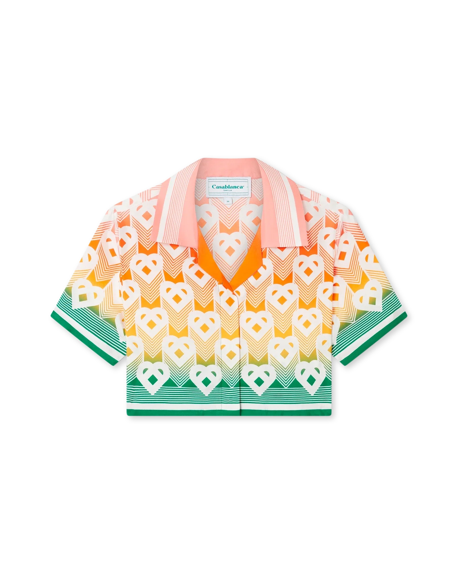Gradient Heart Monogram Cropped Short Sleeve Silk Shirt