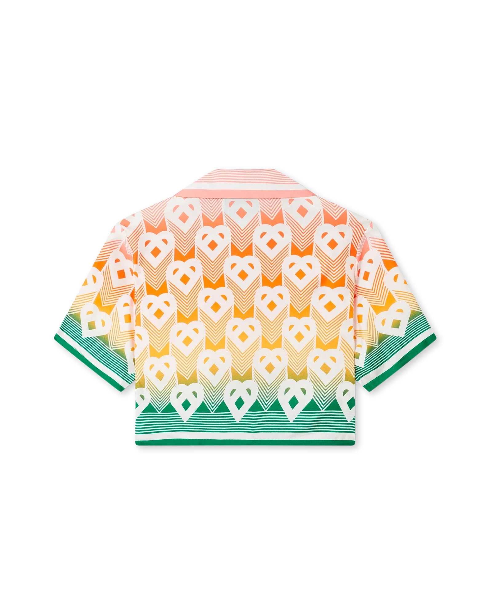 Gradient Heart Monogram Cropped Short Sleeve Silk Shirt - 图片 2