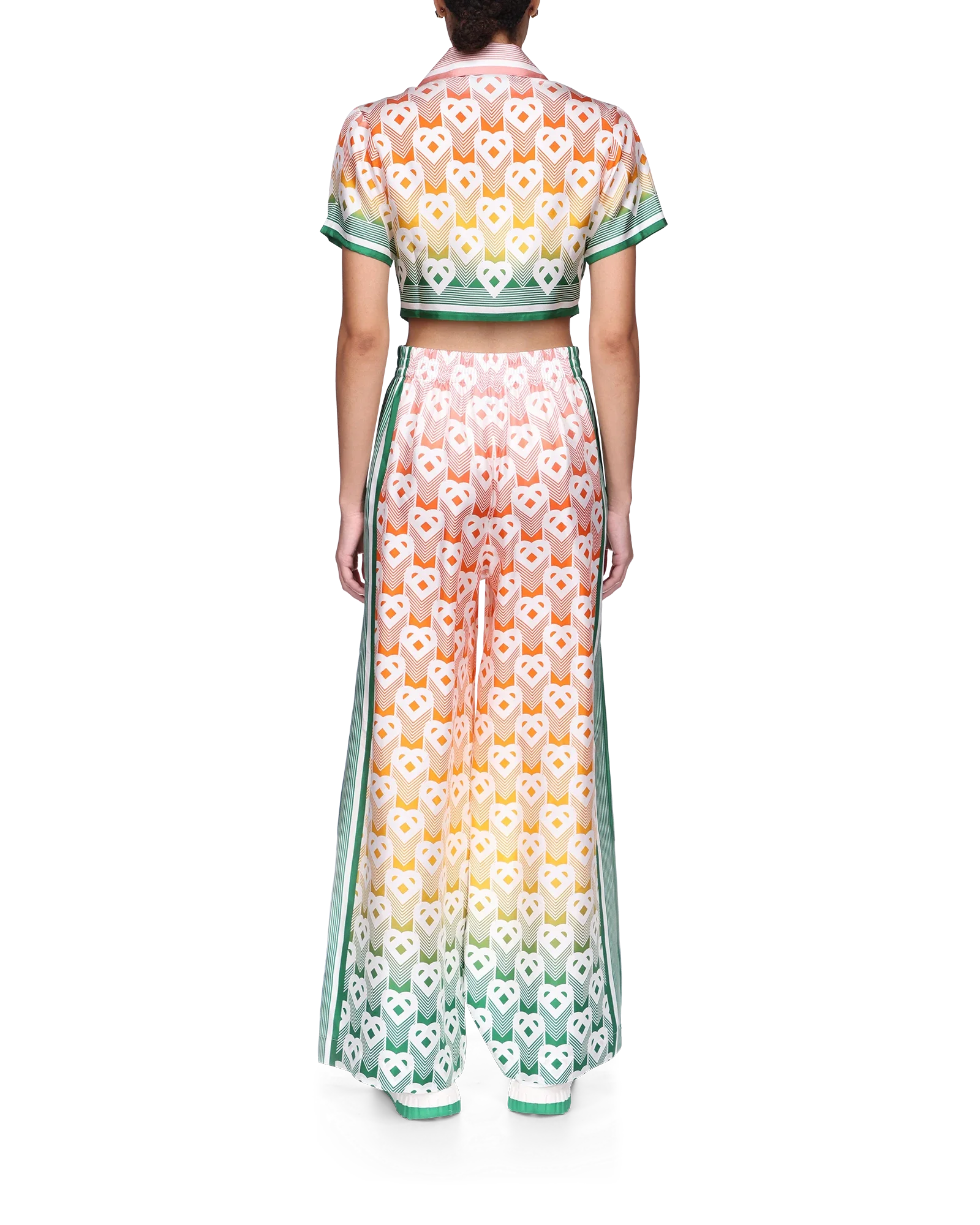 Gradient Heart Monogram Cropped Short Sleeve Silk Shirt - 图片 5