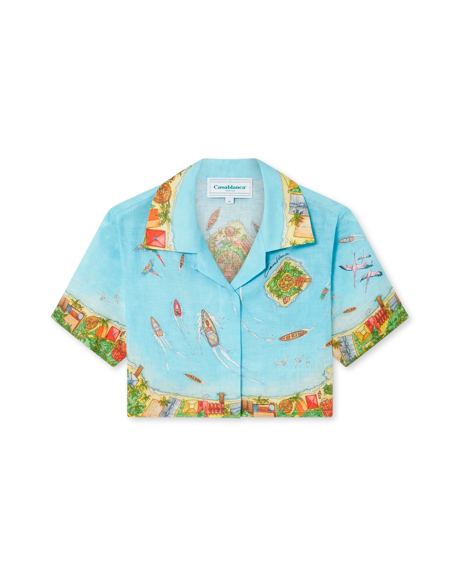 Maison Sur Piloti Cropped Short Sleeve Linen Shirt