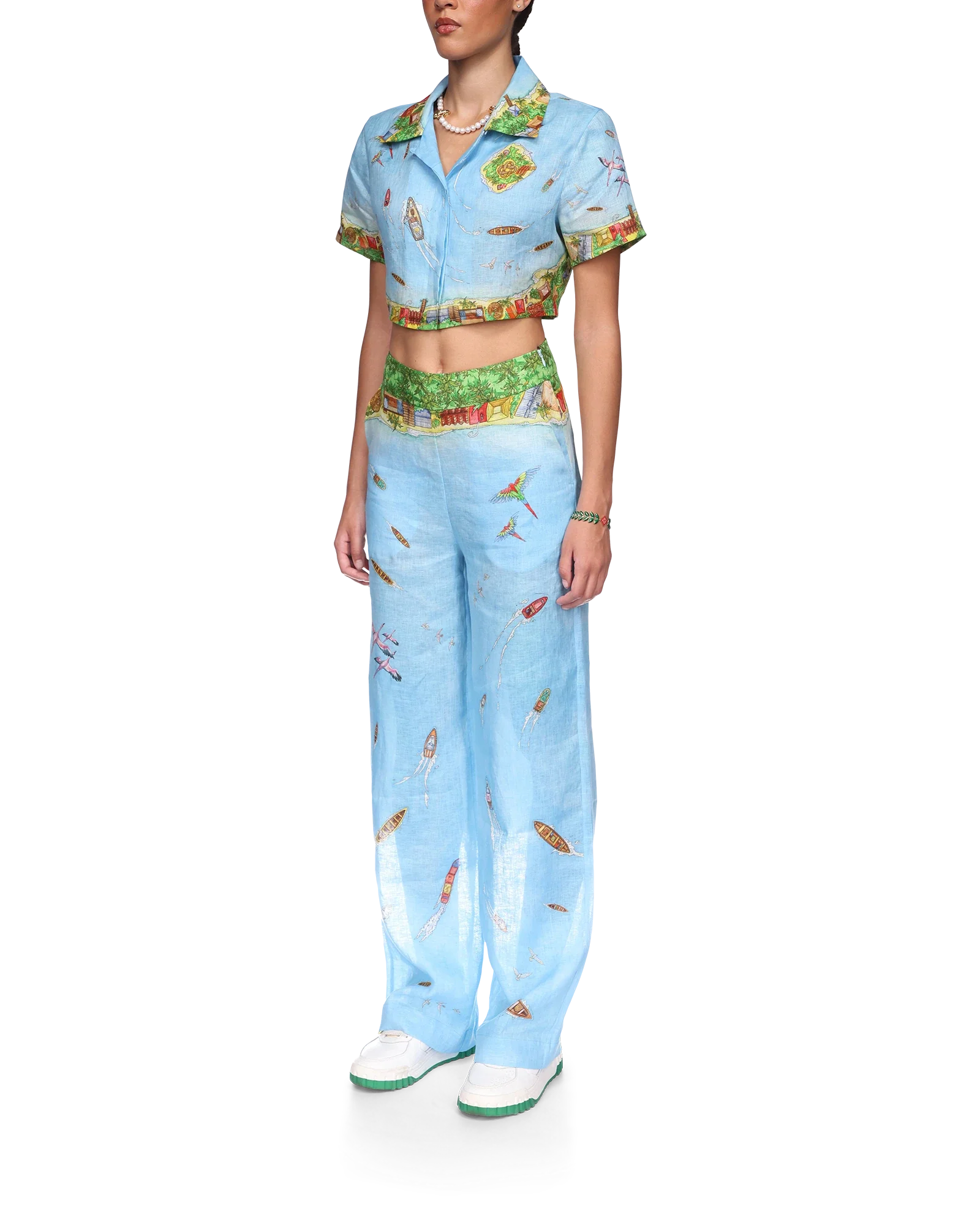 Maison Sur Piloti Cropped Short Sleeve Linen Shirt - 图片 4