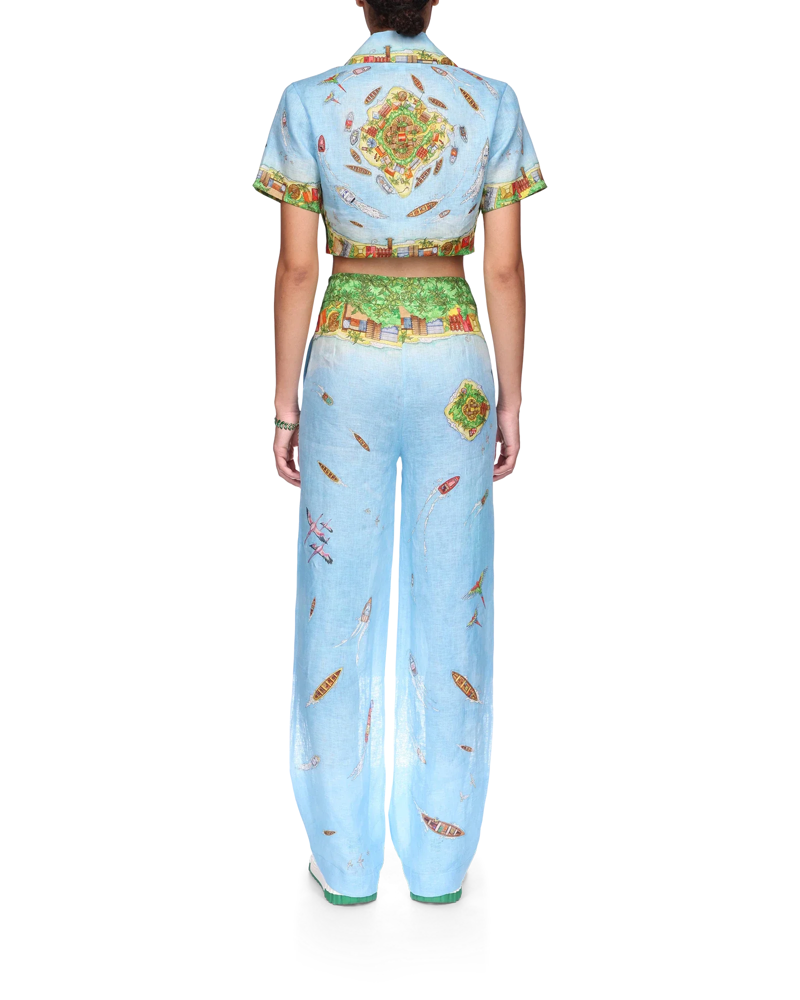 Maison Sur Piloti Cropped Short Sleeve Linen Shirt - 图片 5