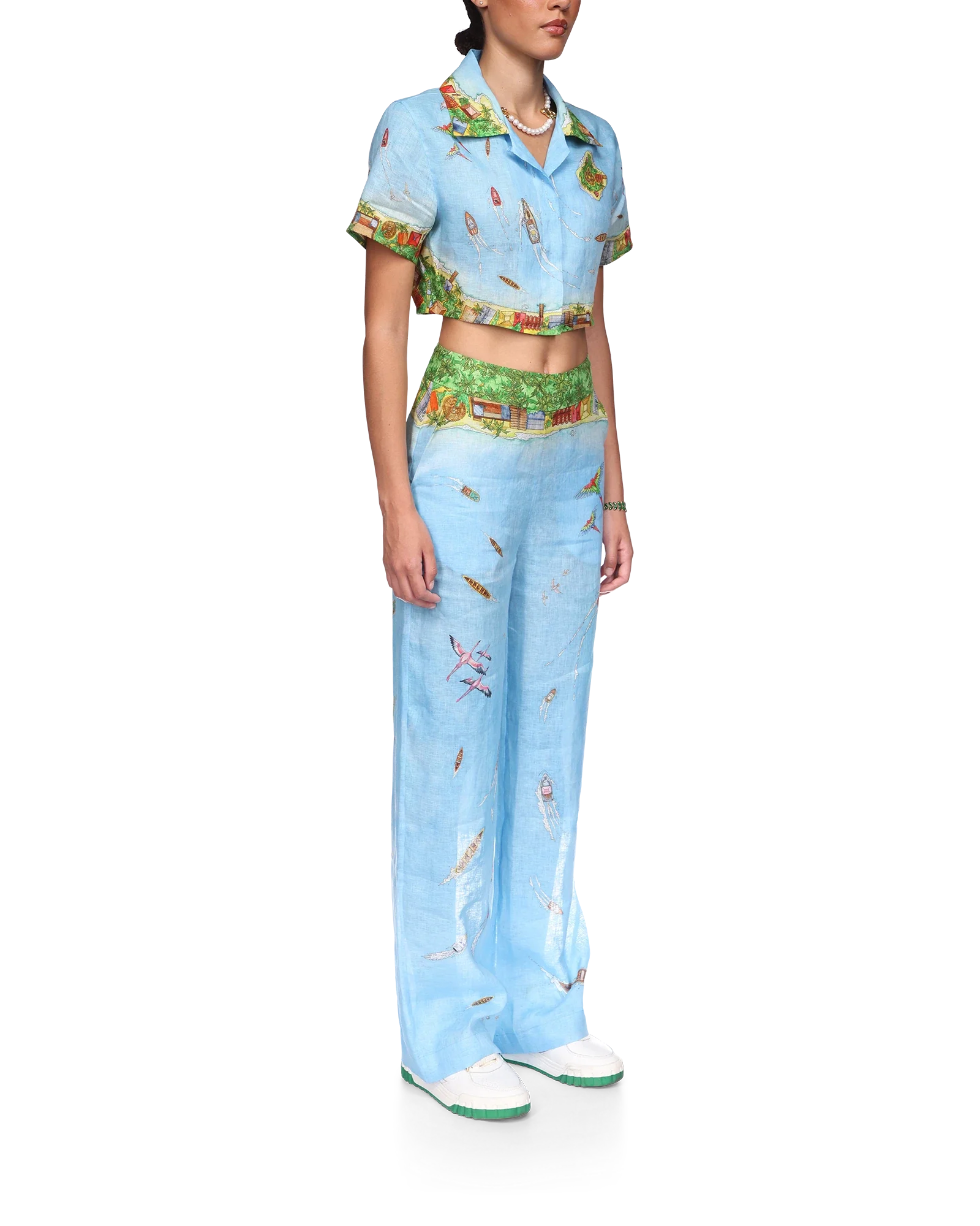 Maison Sur Piloti Cropped Short Sleeve Linen Shirt - 图片 6