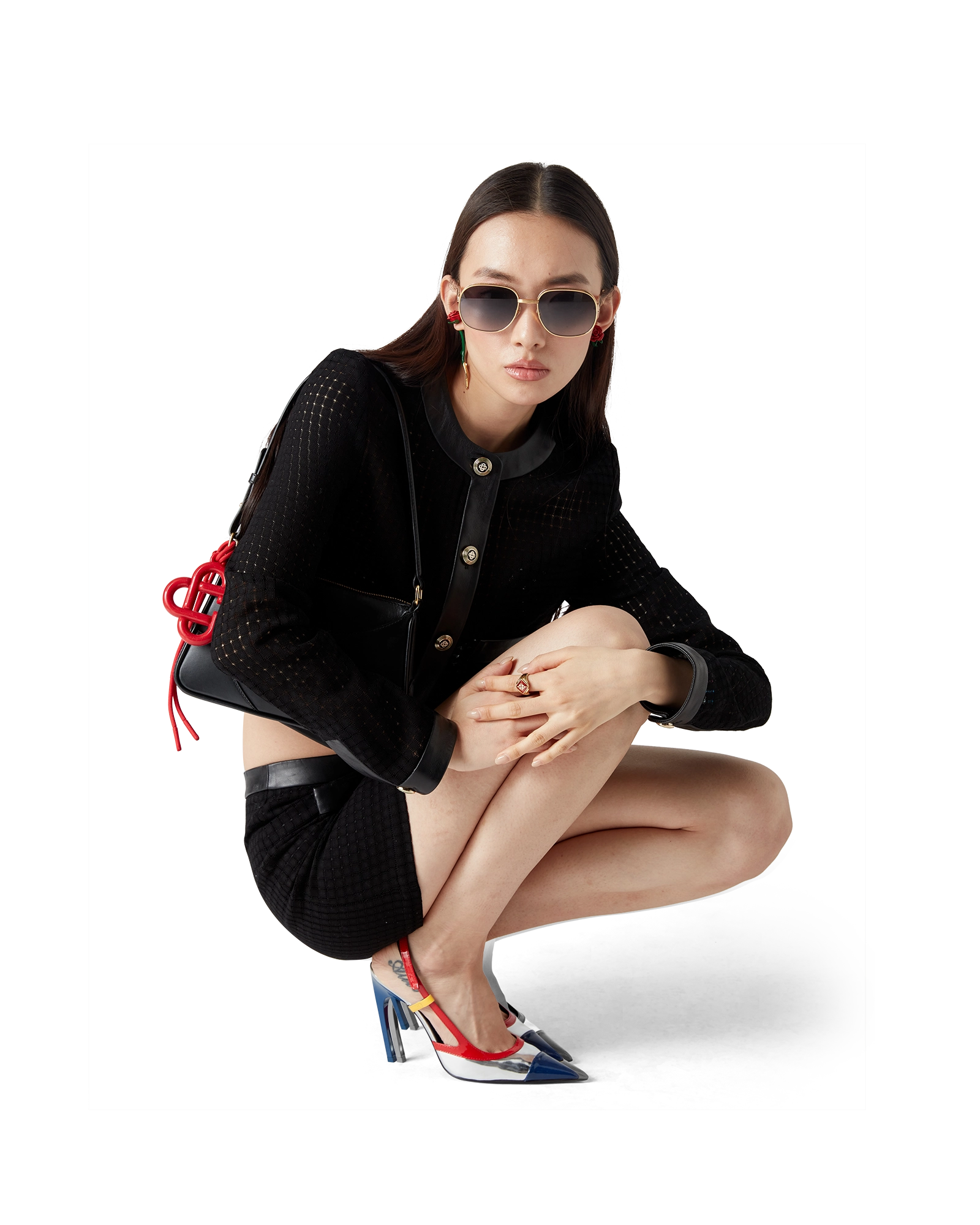 Open Weave Cropped Tailored Jacket - 图片 4