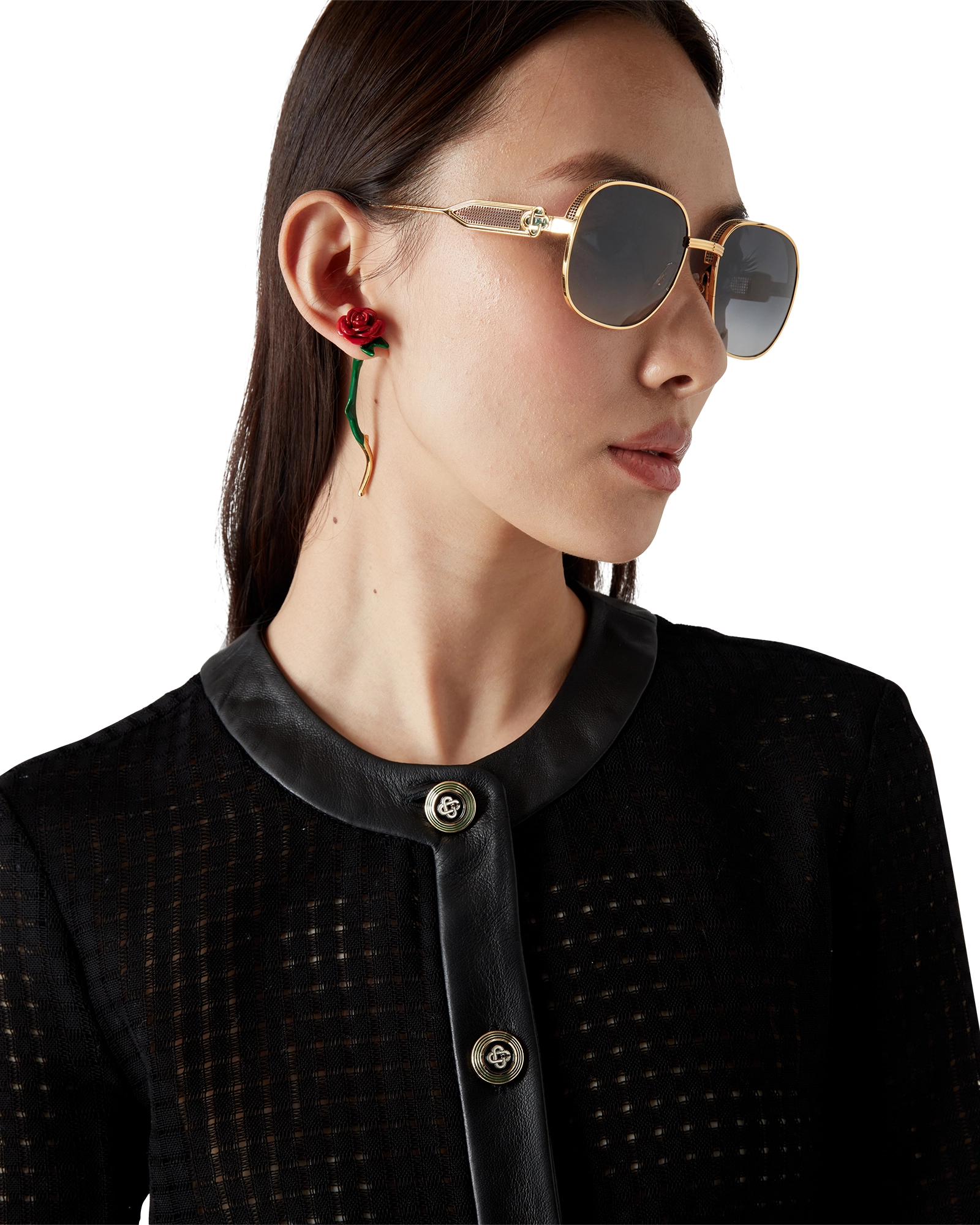 Open Weave Cropped Tailored Jacket - 图片 5