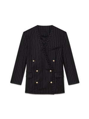 Wool Pinstripe Oversized Blazer