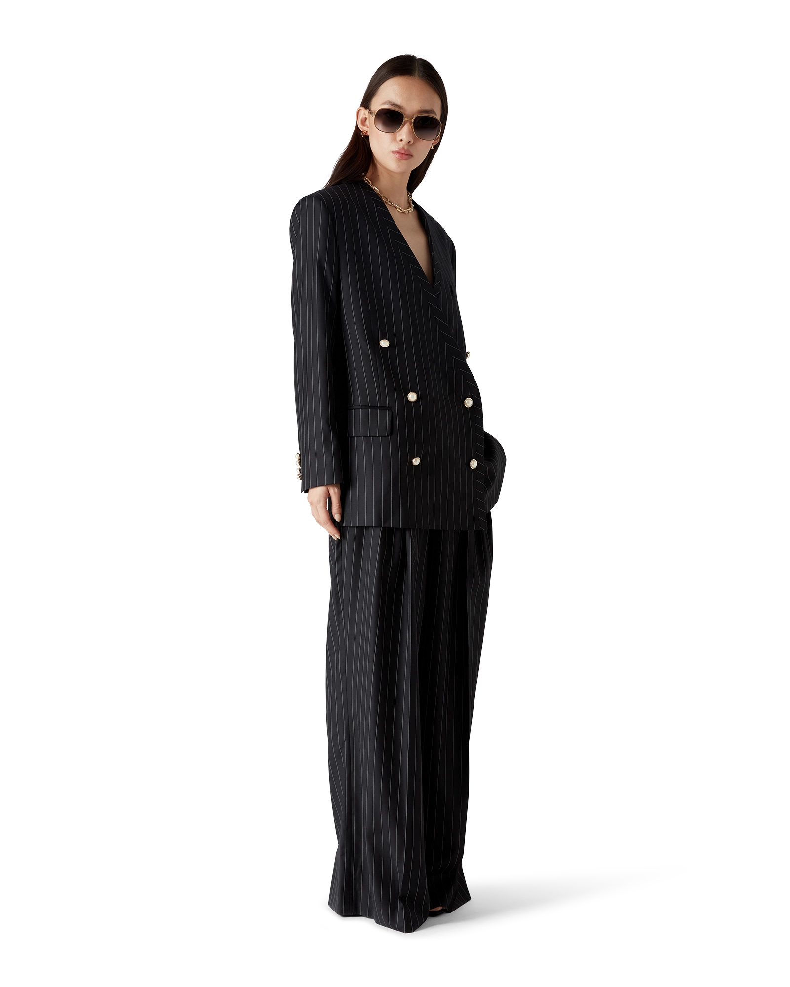 Wool Pinstripe Oversized Blazer - 图片 2