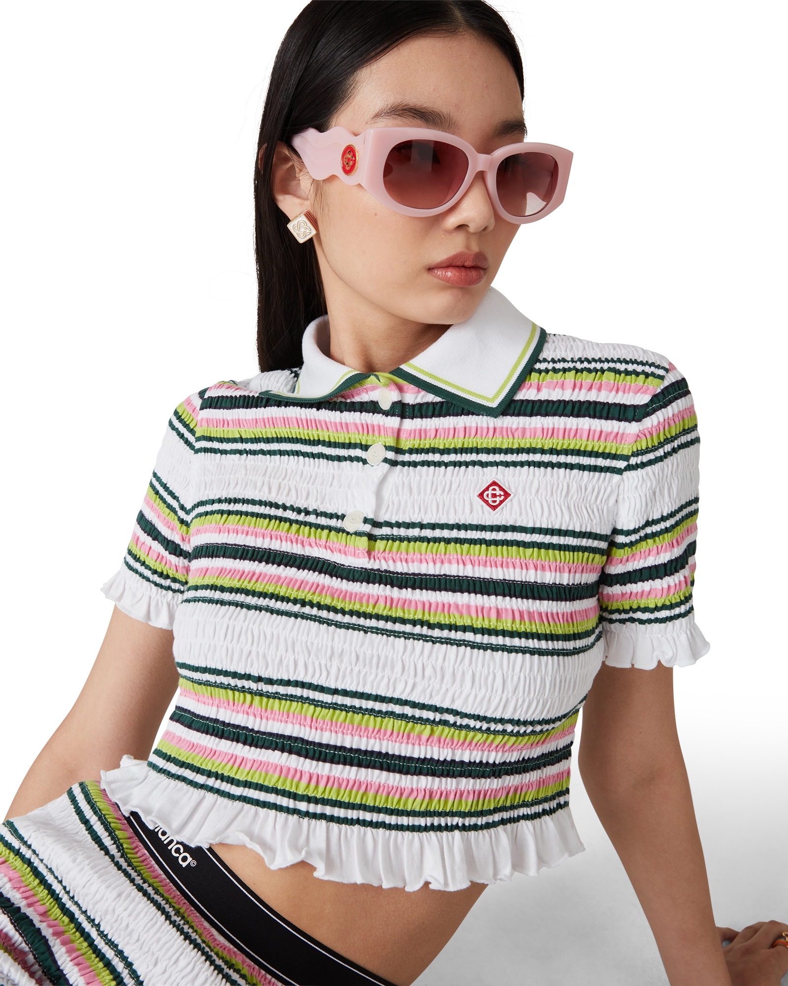 Stripe Cropped Polo Shirt - 图片 4
