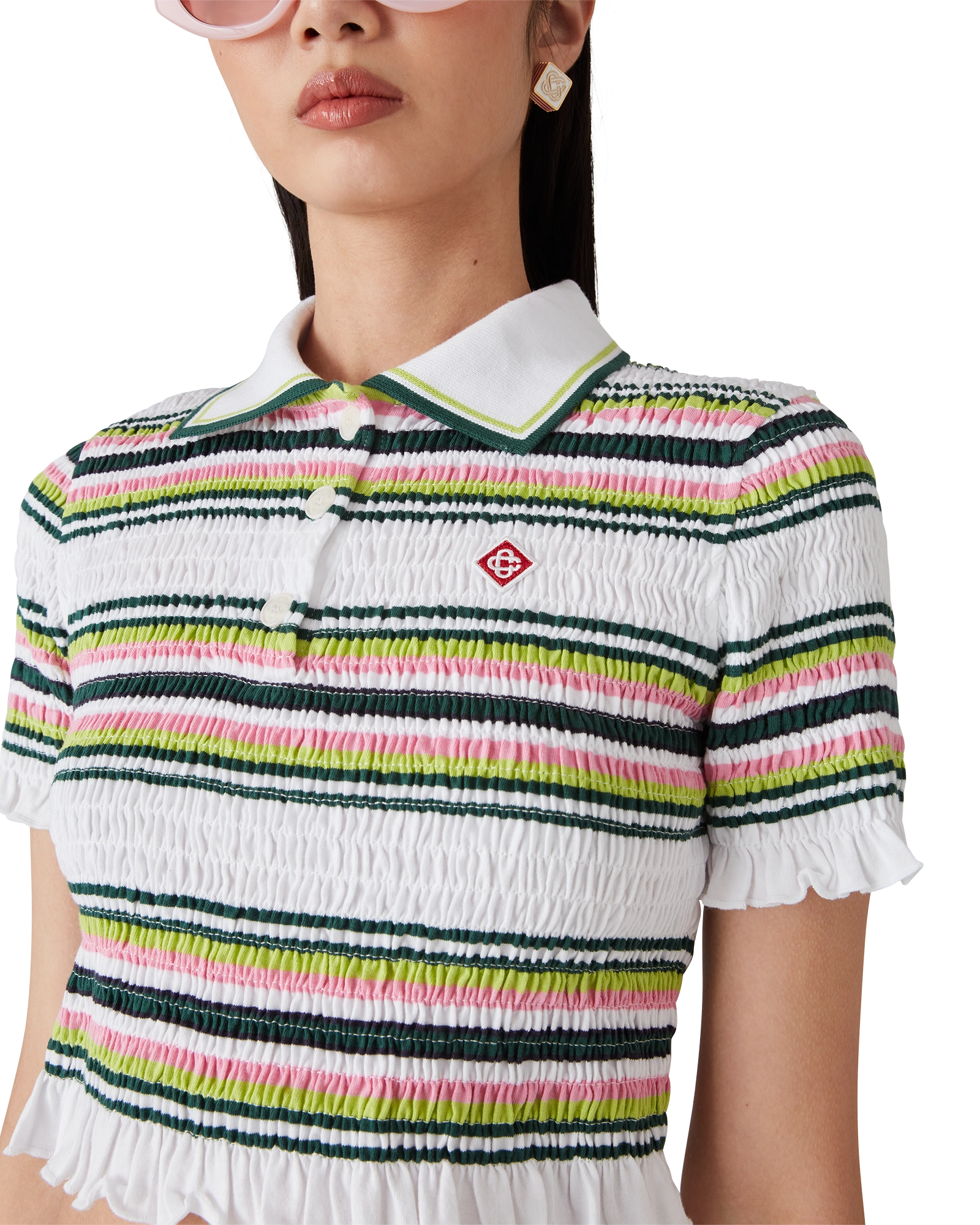 Stripe Cropped Polo Shirt - 图片 5