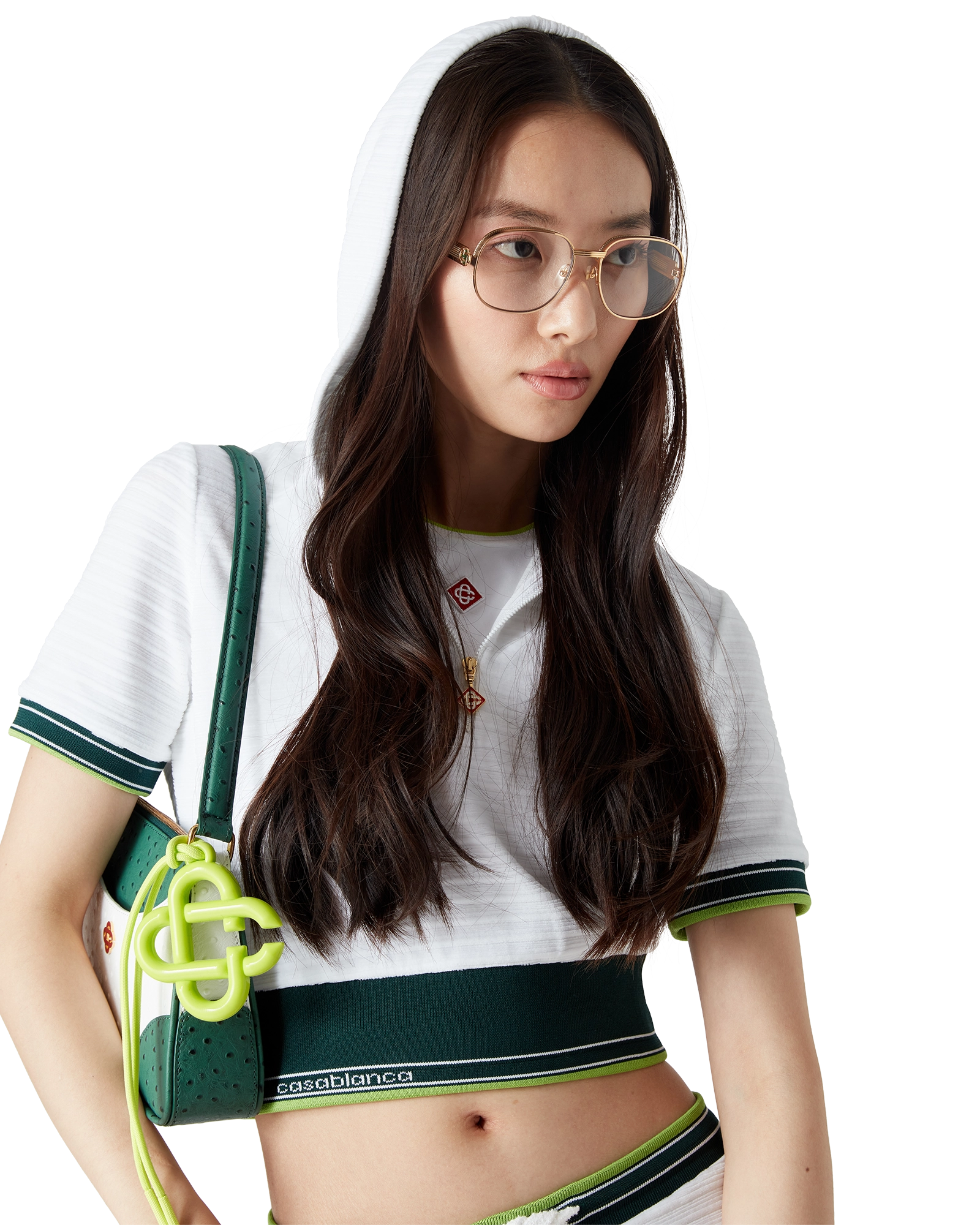 Textured Velour Tennis Cropped Hooded Top - 图片 5