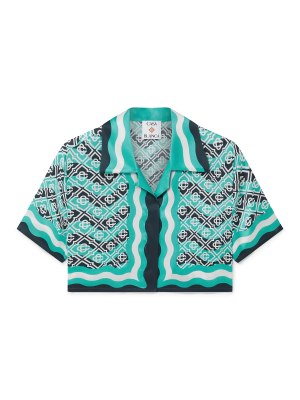 Monogram Wave Cropped Short Sleeve Silk Shirt