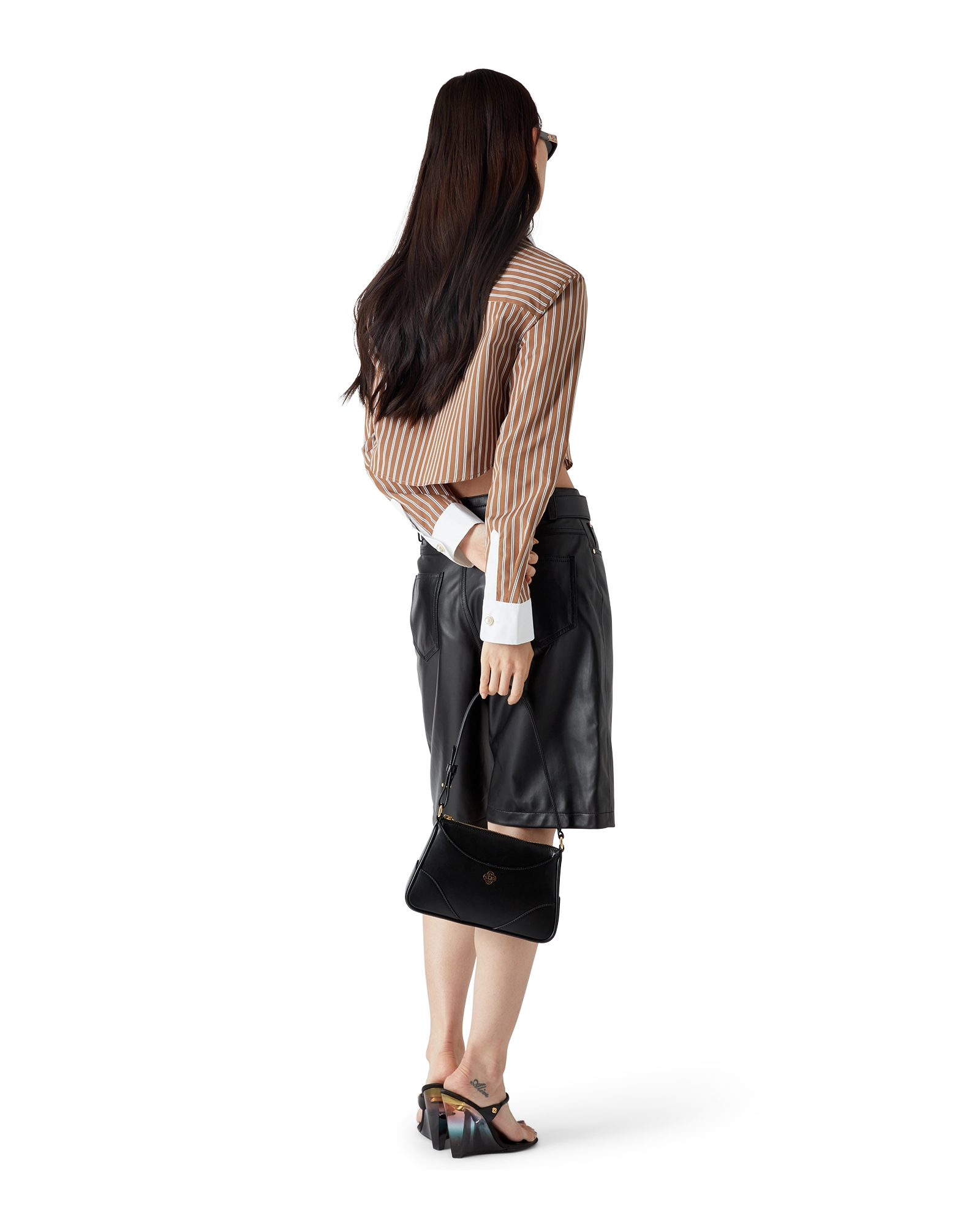 Stripe Cropped Long Sleeve Shirt - 图片 3