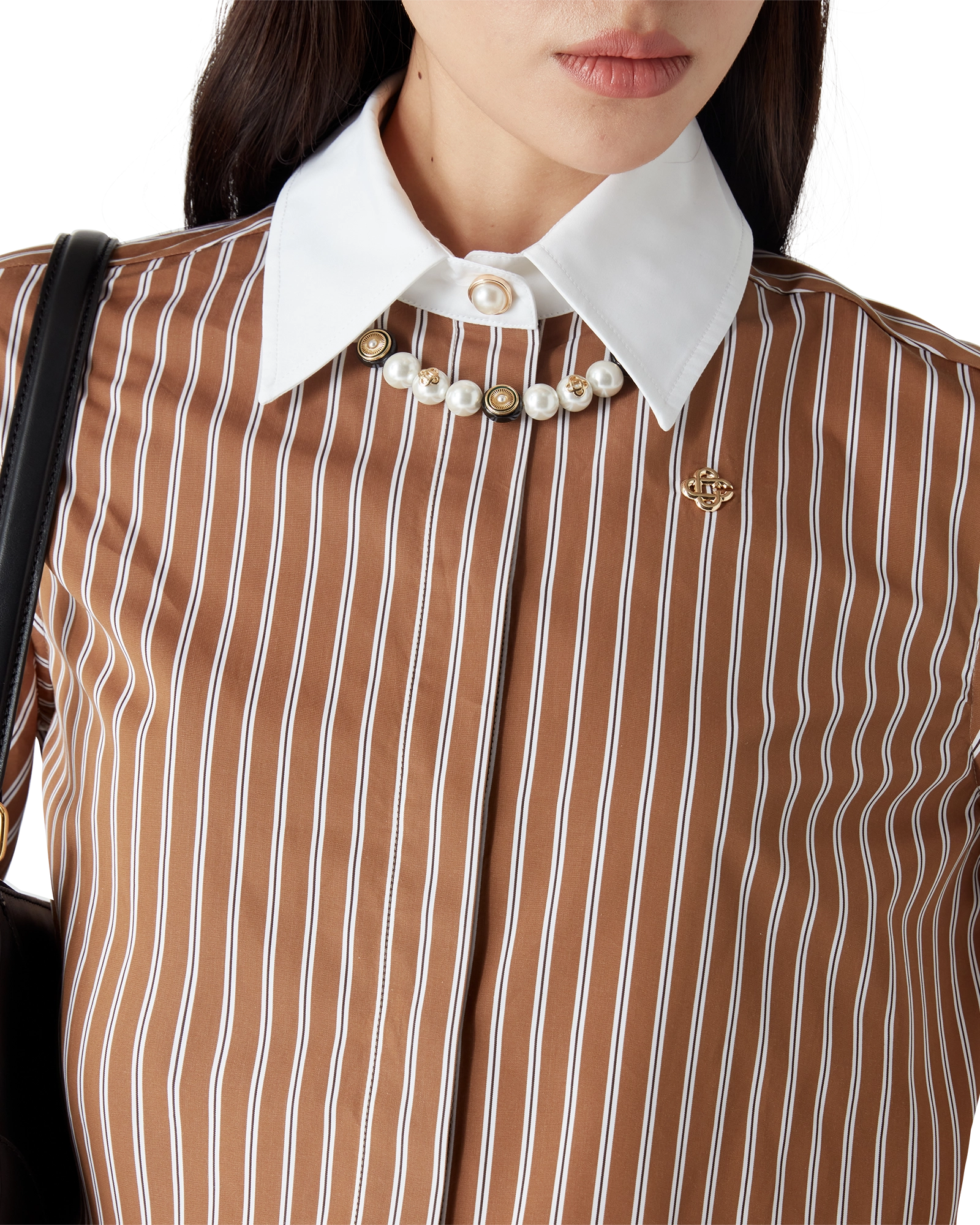 Stripe Cropped Long Sleeve Shirt - 图片 4