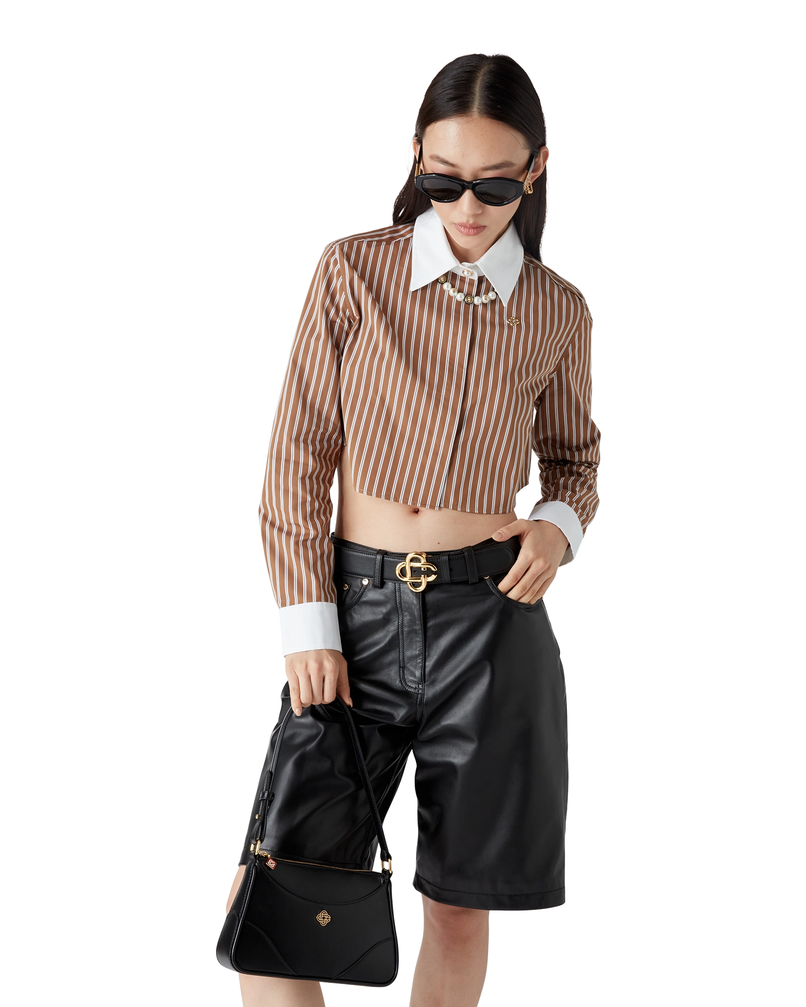 Stripe Cropped Long Sleeve Shirt - 图片 5