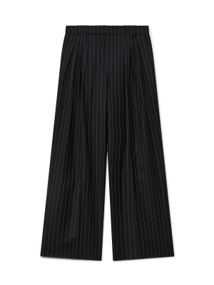 Wool Pinstripe Triple Pleat Tailored Trousers